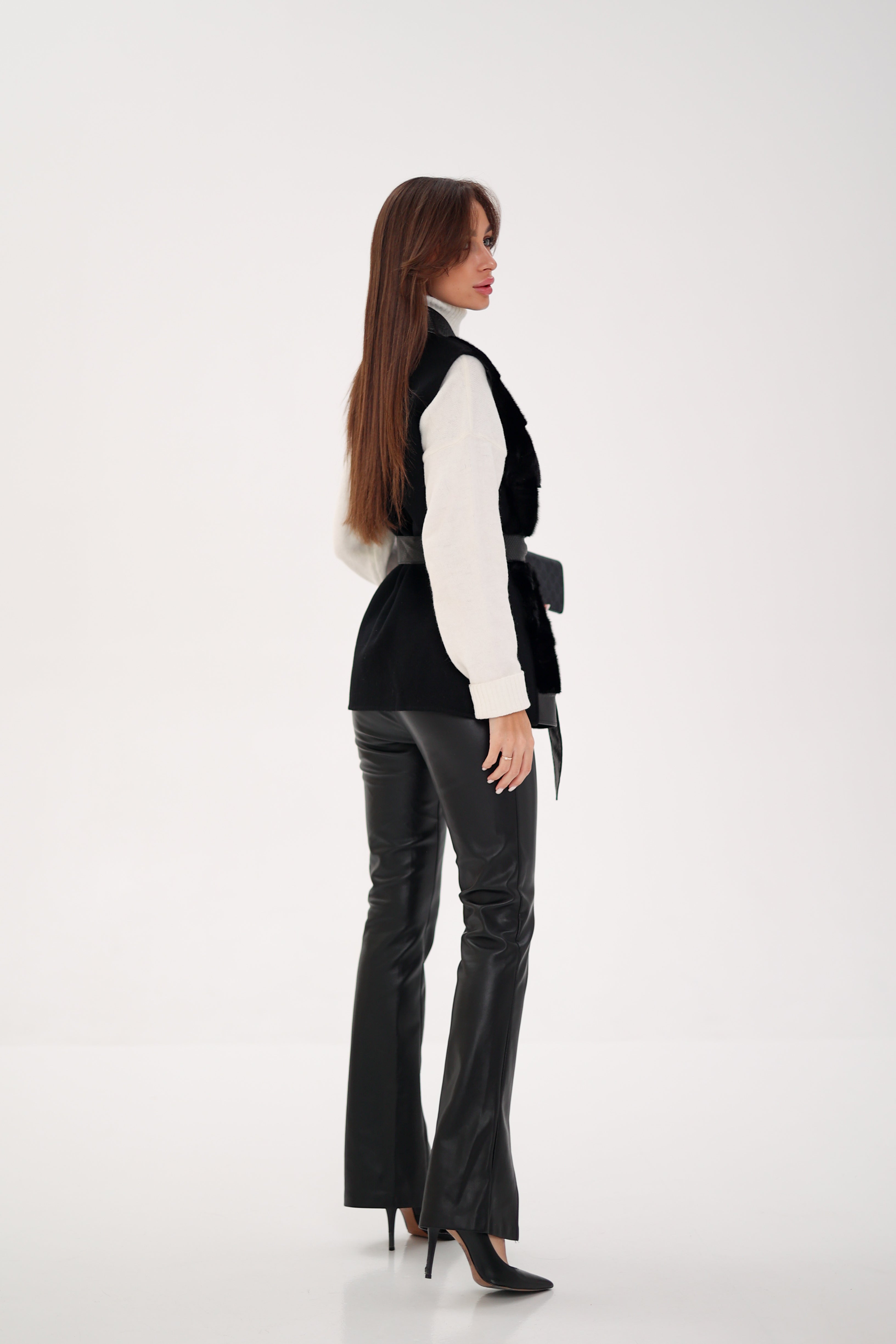 Genuine Mink Fur Leather Trim Wool Vest - Energize Trek