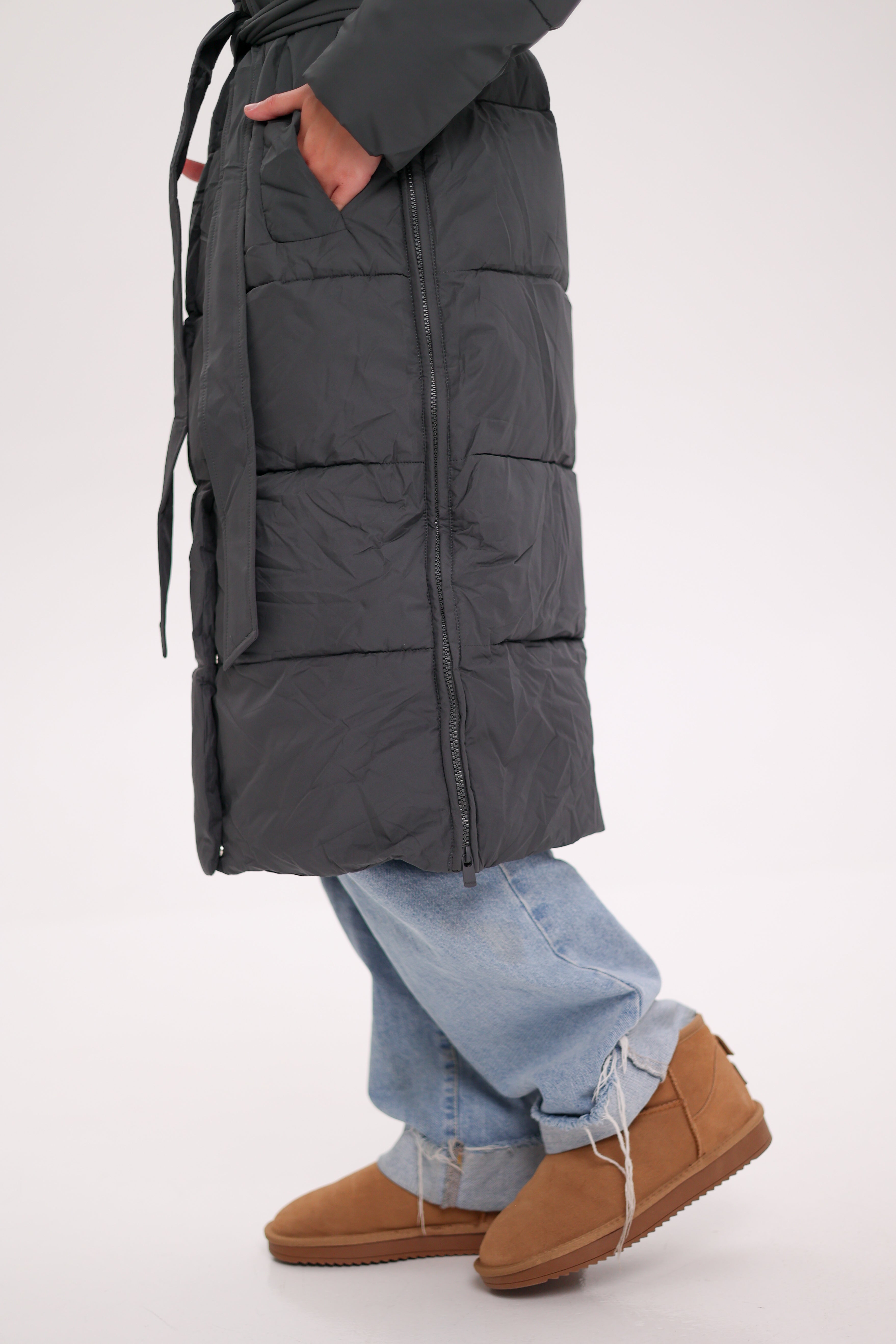 Genuine Silver Fox Belted Winter Insulated Coat - Energize Trek