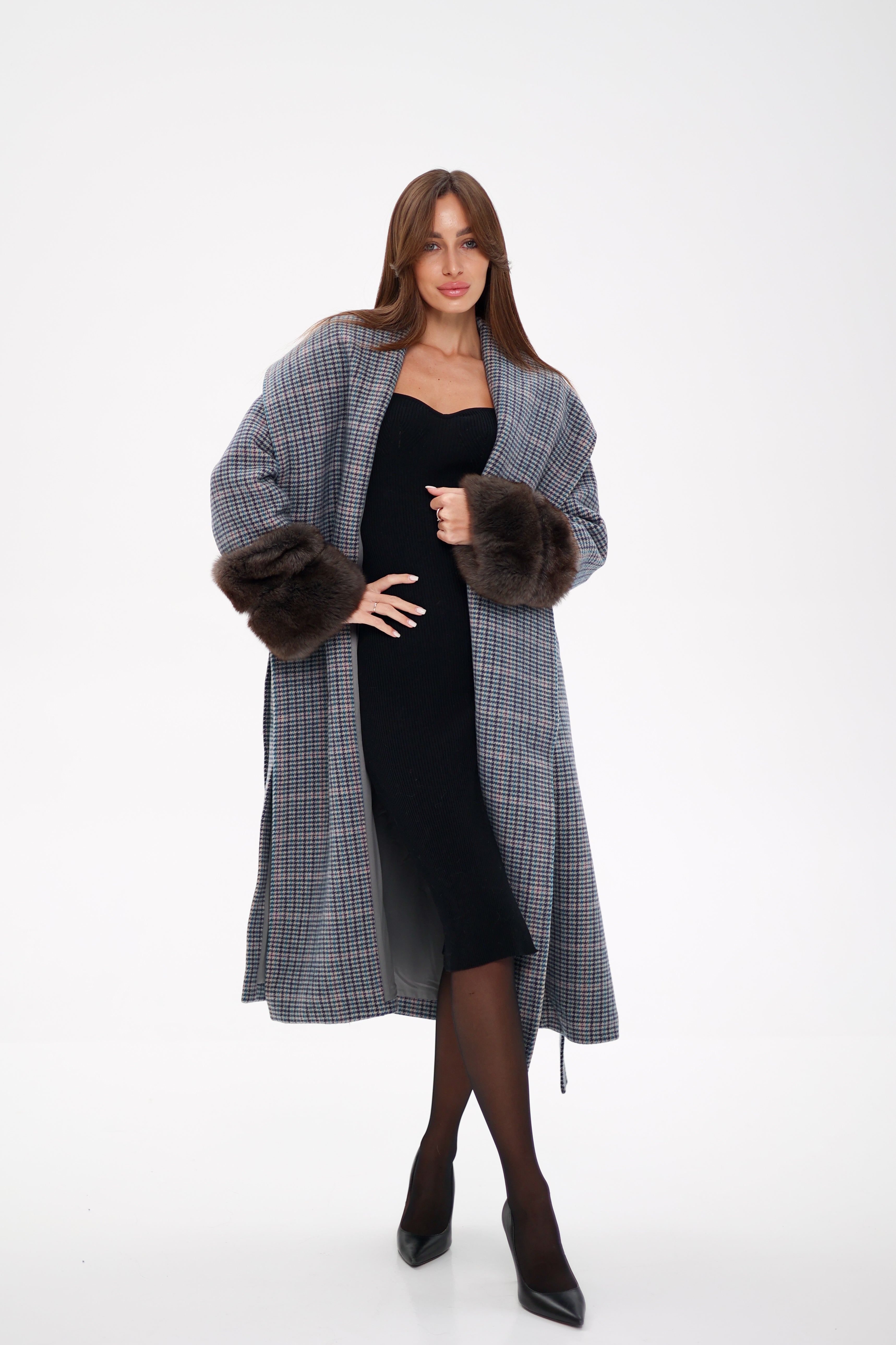 Genuine Polar Fox Fur Virgin Wool Wrap Coat - Energize Trek