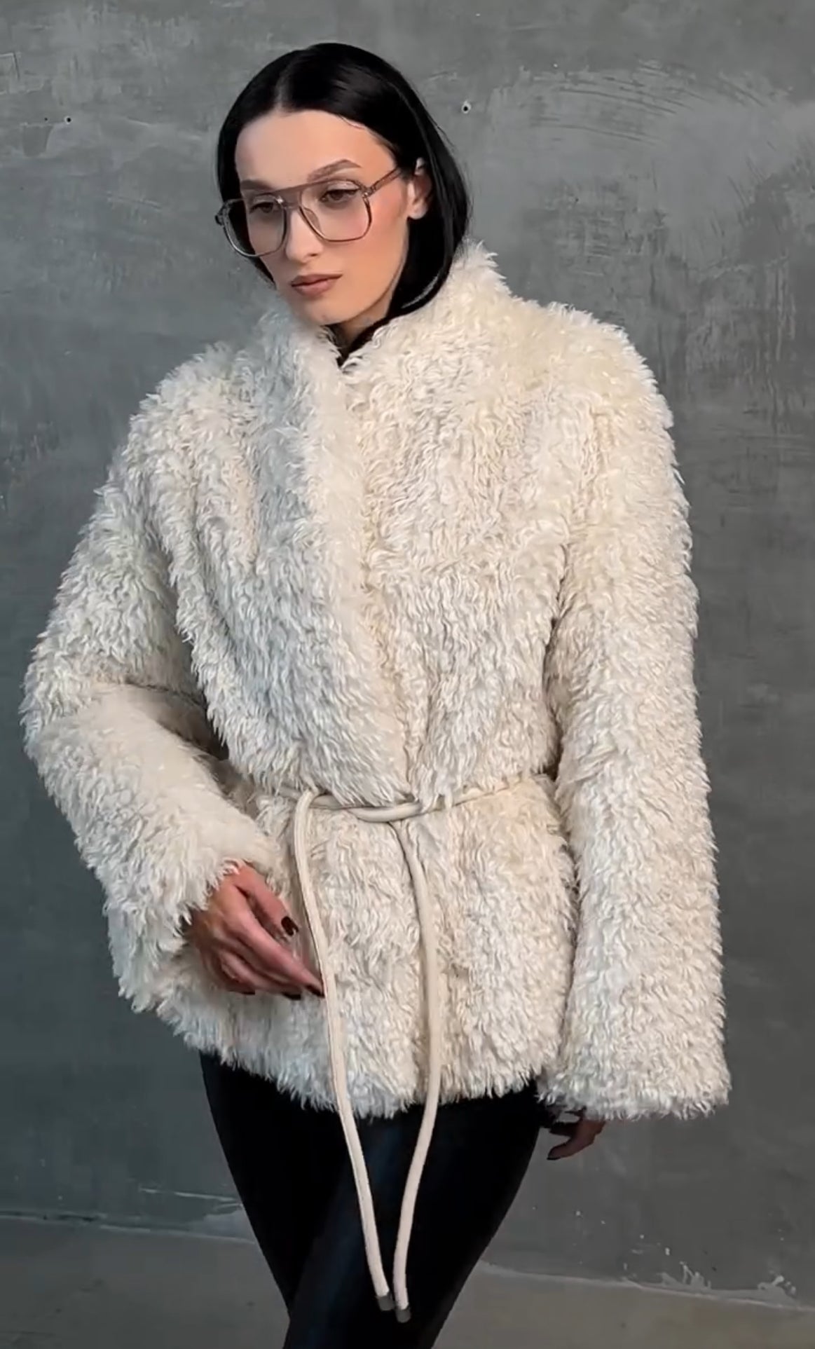 Faux Fur Coat with Leather Belt - Energize Trek
