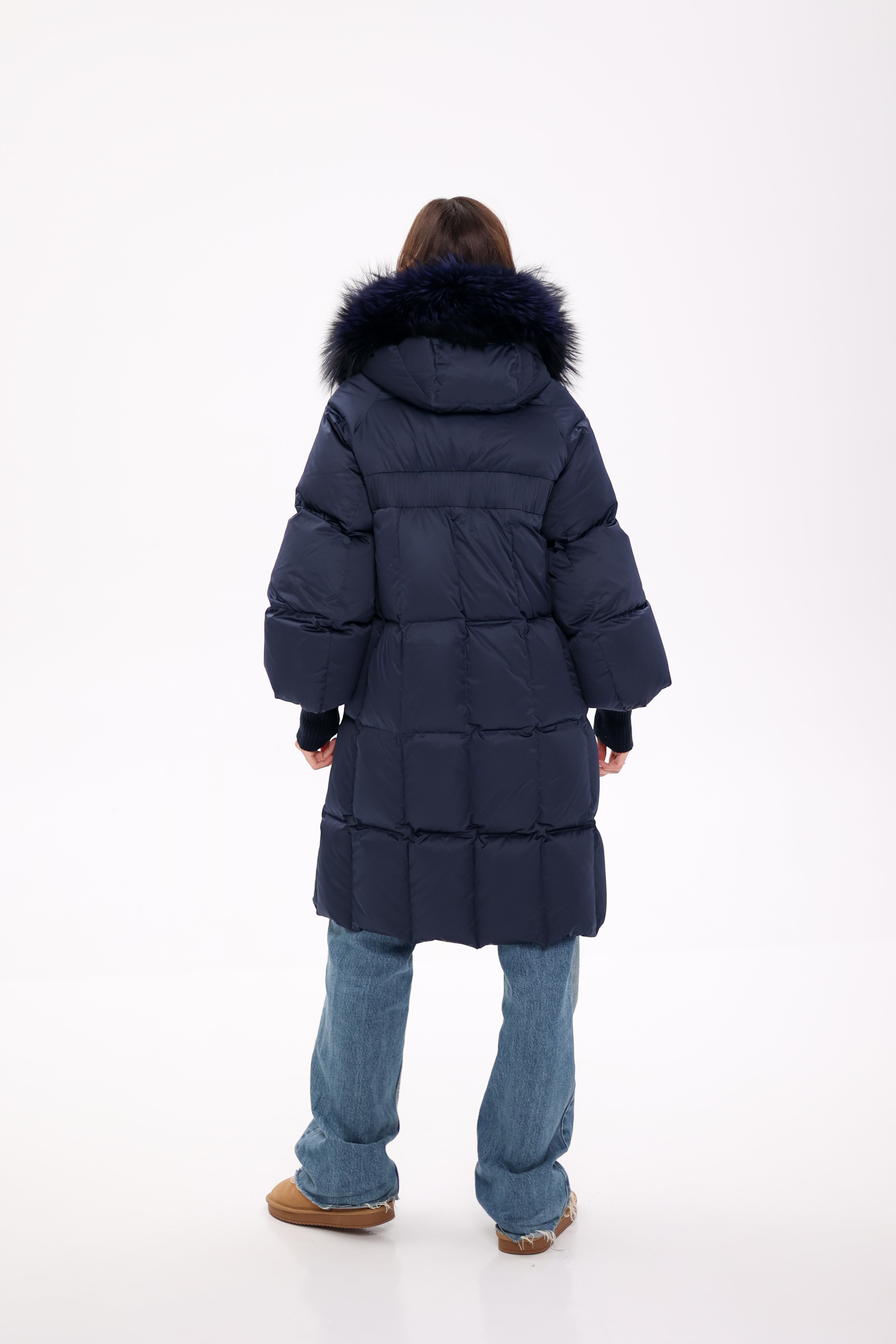 Genuine Fox Fur Trim Down Coat in Royal Blue - Energize Trek