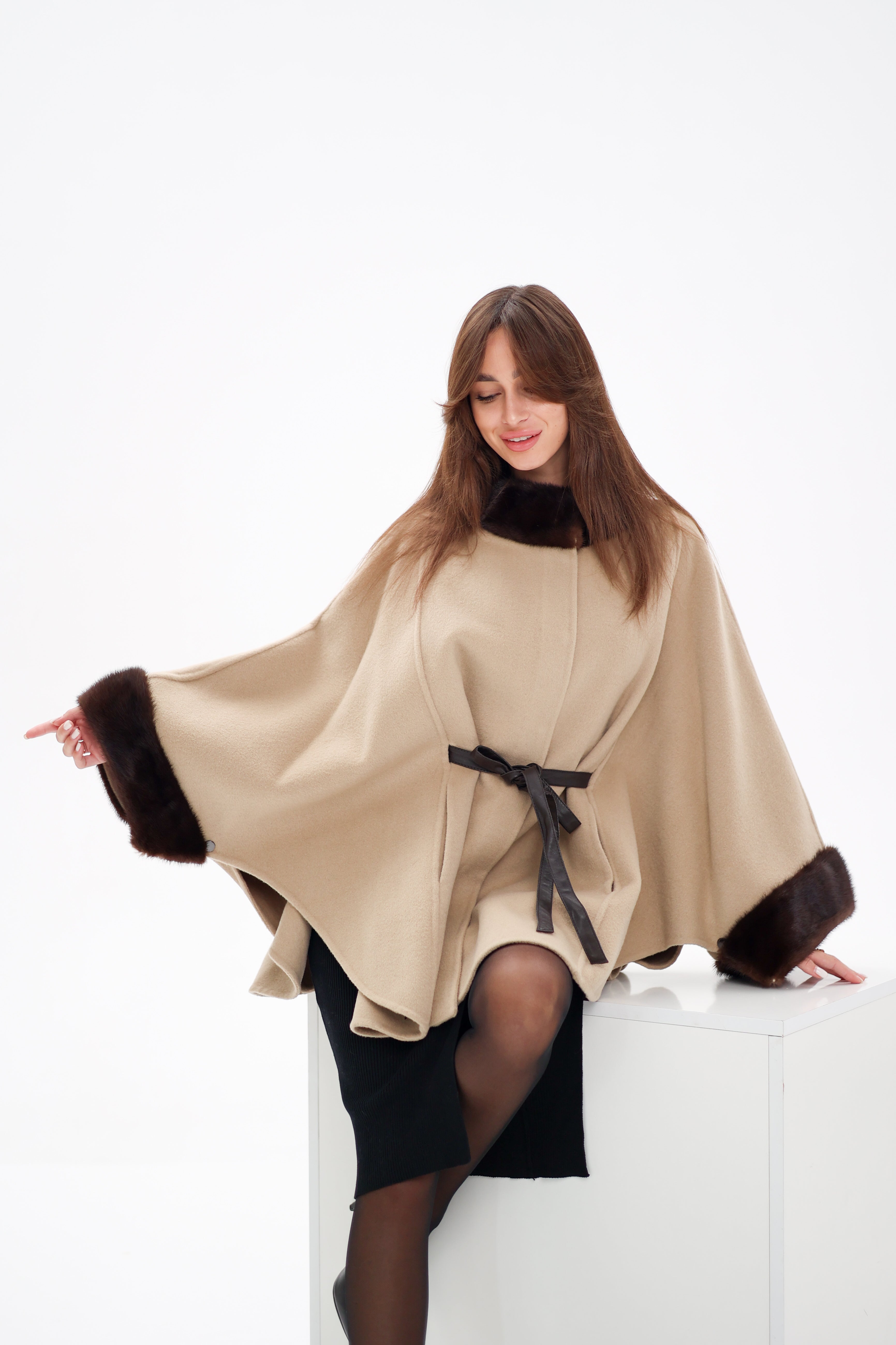Genuine Scandinavian Mink Fur Double Face Wool Poncho - Energize Trek