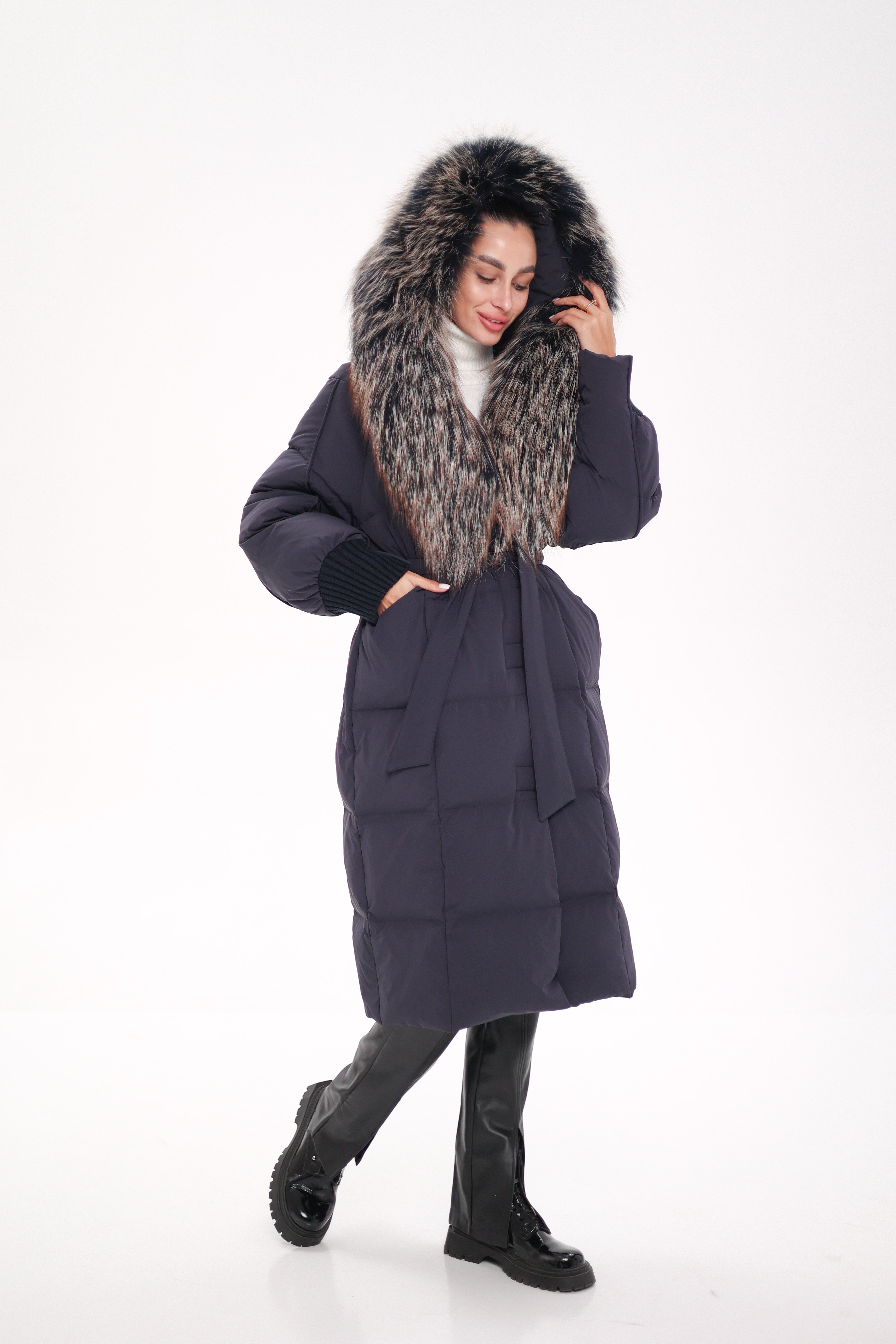 Rei Genuine Fur Trim Hooded Down Coat in Navy - Energize Trek