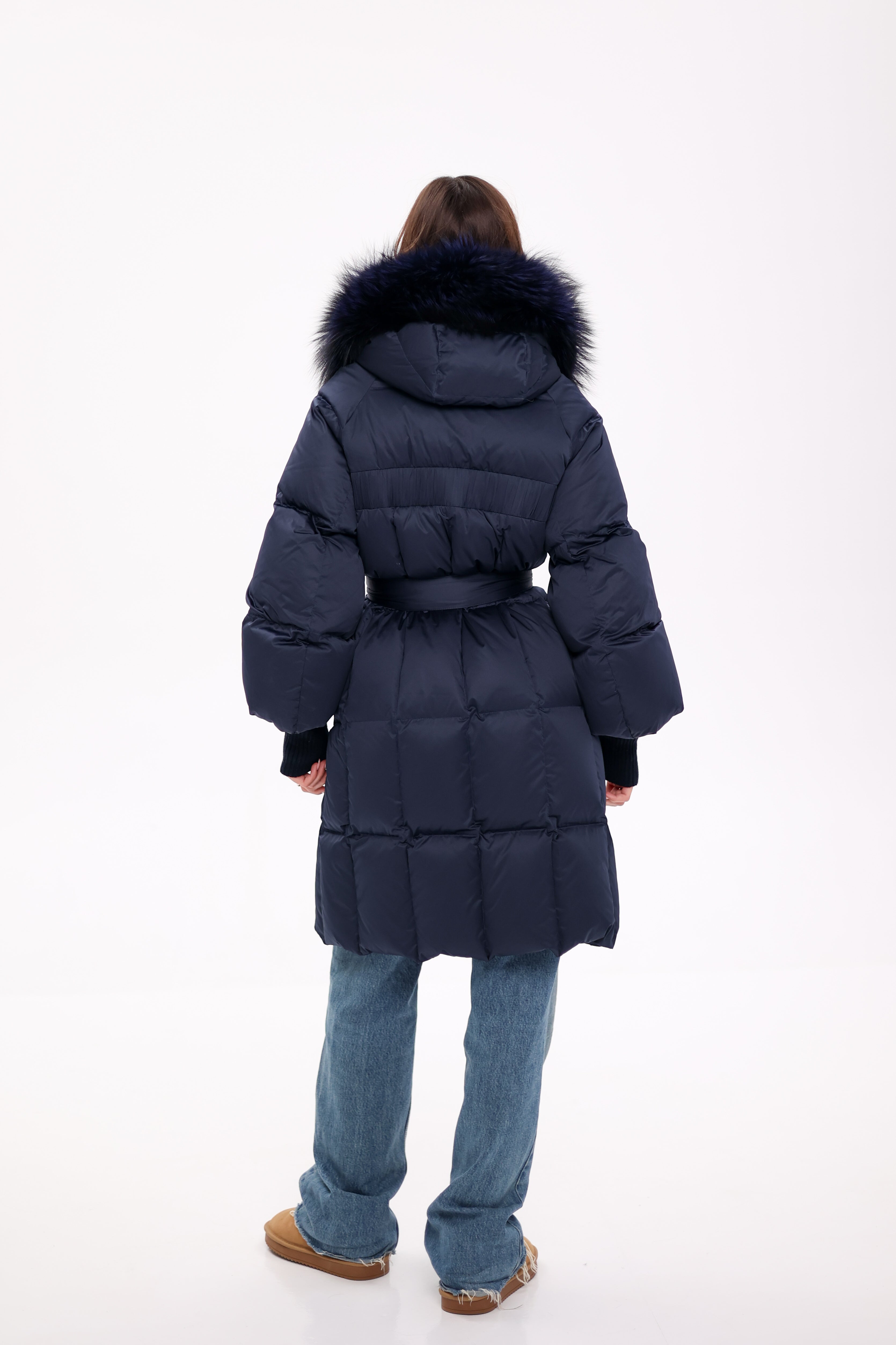 Genuine Fox Fur Trim Down Coat in Royal Blue - Energize Trek