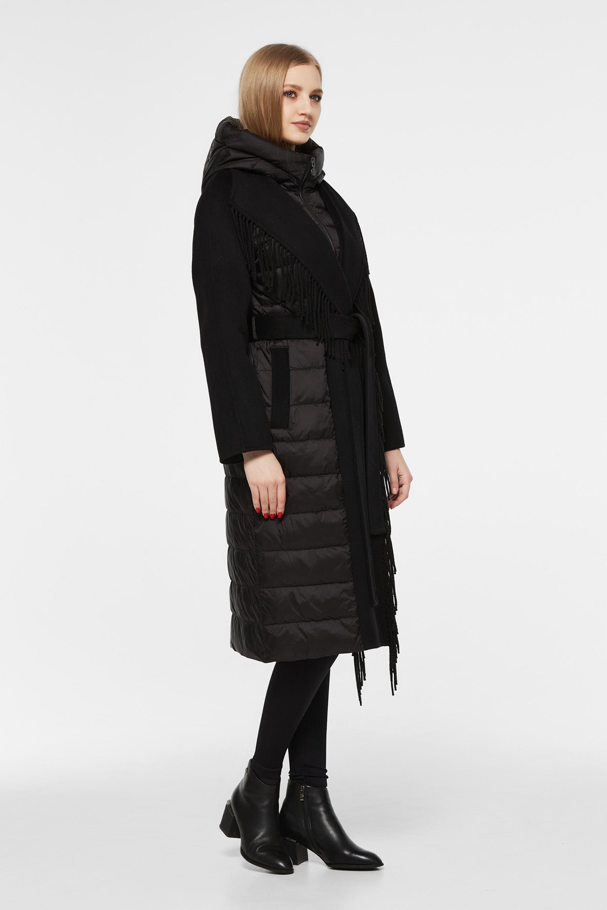Kennedy Fringe Luxe Down Wool Blend Coat in Black - Energize Trek