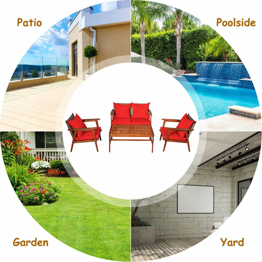 8PCS Patio Rattan Furniture Set With Acacia Wood Frame & Cushioned Sofa Chairs (97415280) - Energize Trek