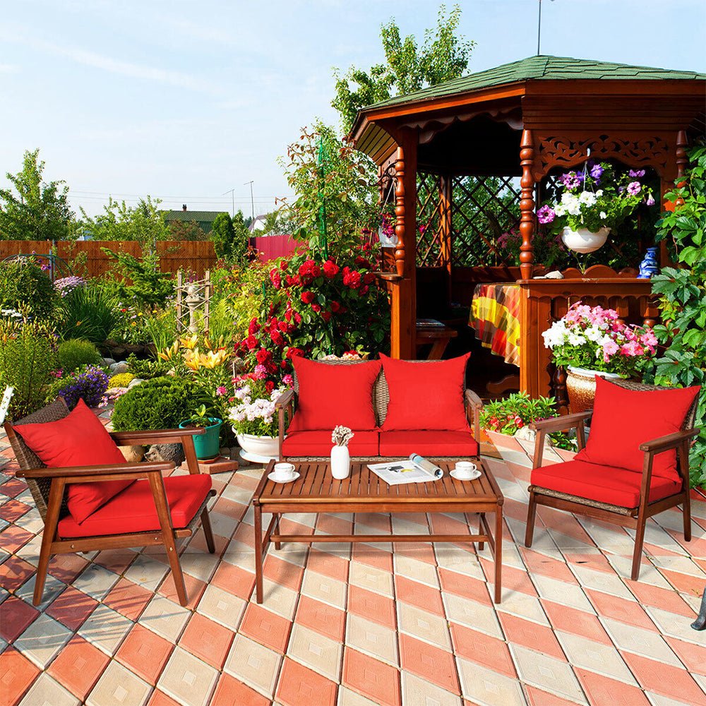 8PCS Patio Rattan Furniture Set With Acacia Wood Frame & Cushioned Sofa Chairs (97415280) - Energize Trek