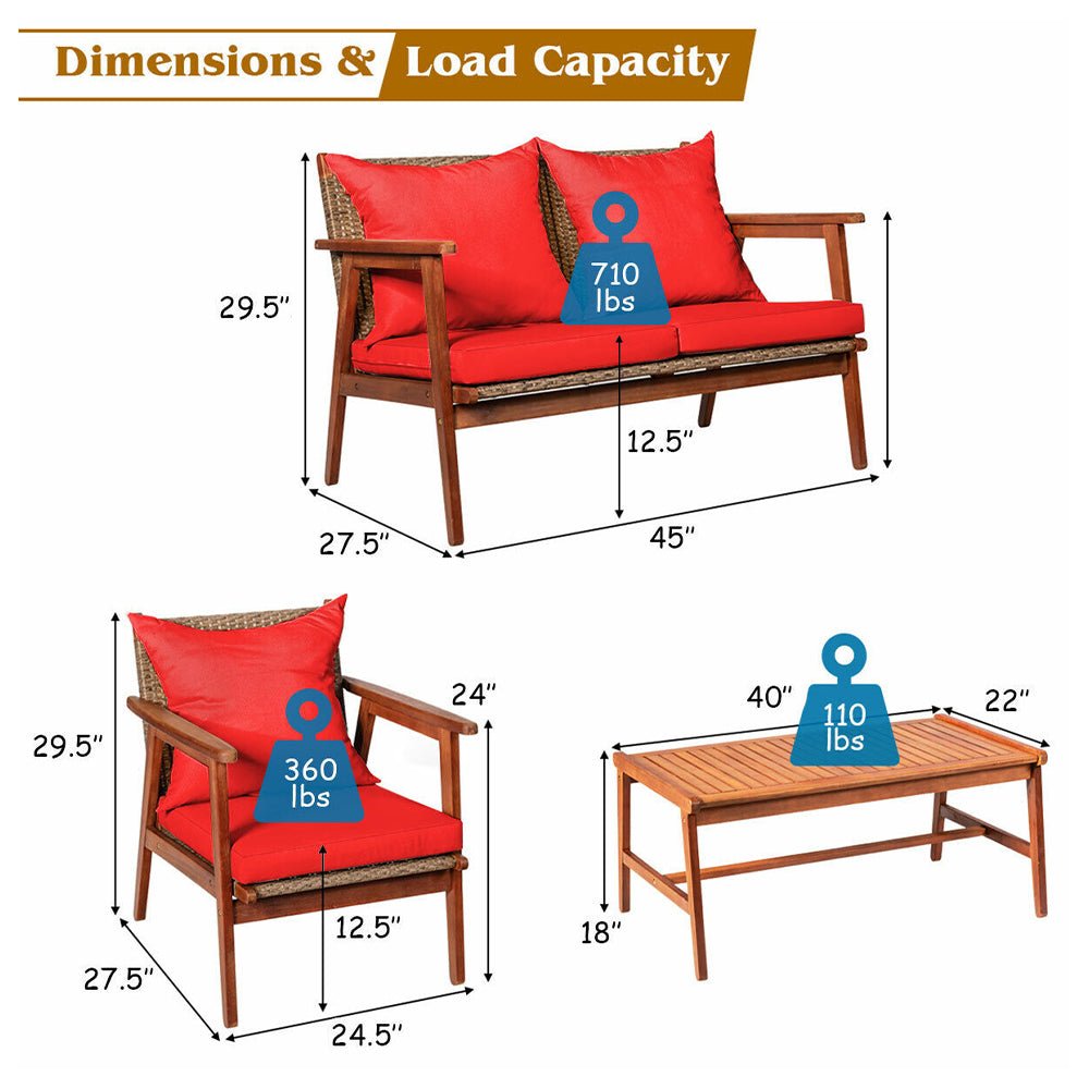 8PCS Patio Rattan Furniture Set With Acacia Wood Frame & Cushioned Sofa Chairs (97415280) - Energize Trek