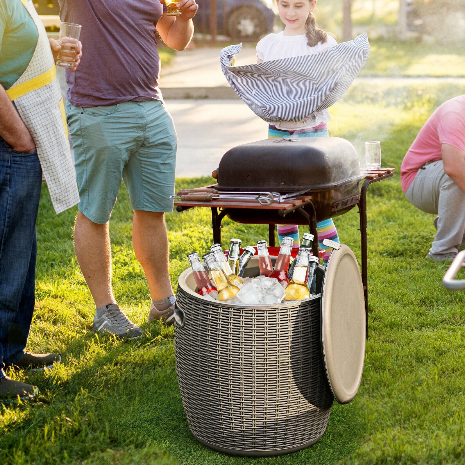 9.5 Gallon 4-in-1 Patio Rattan Cool Bar Cocktail Table Side Table - Energize Trek