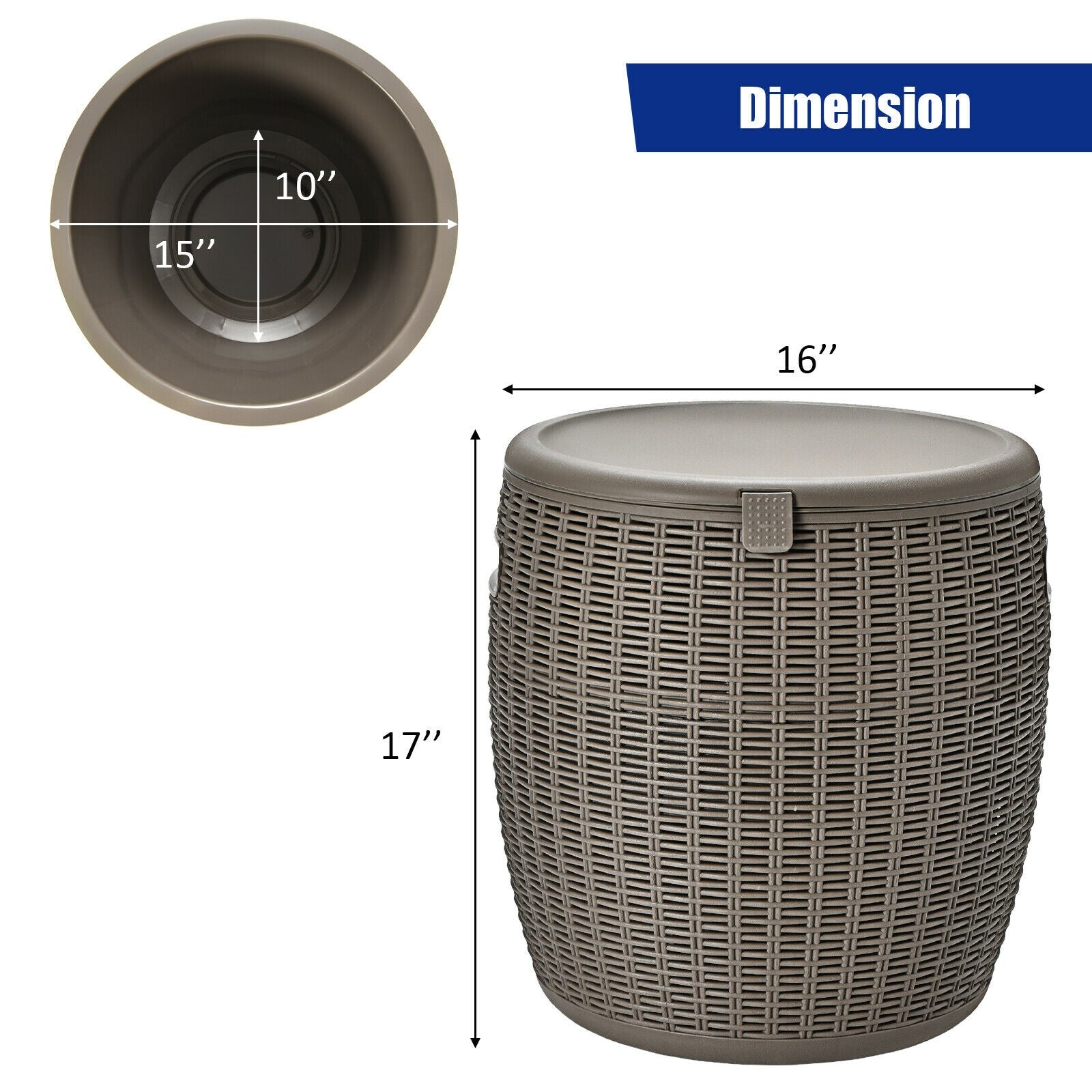 9.5 Gallon 4-in-1 Patio Rattan Cool Bar Cocktail Table Side Table - Energize Trek