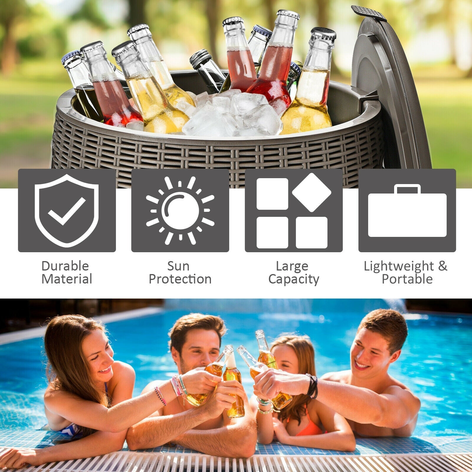 9.5 Gallon 4-in-1 Patio Rattan Cool Bar Cocktail Table Side Table - Energize Trek