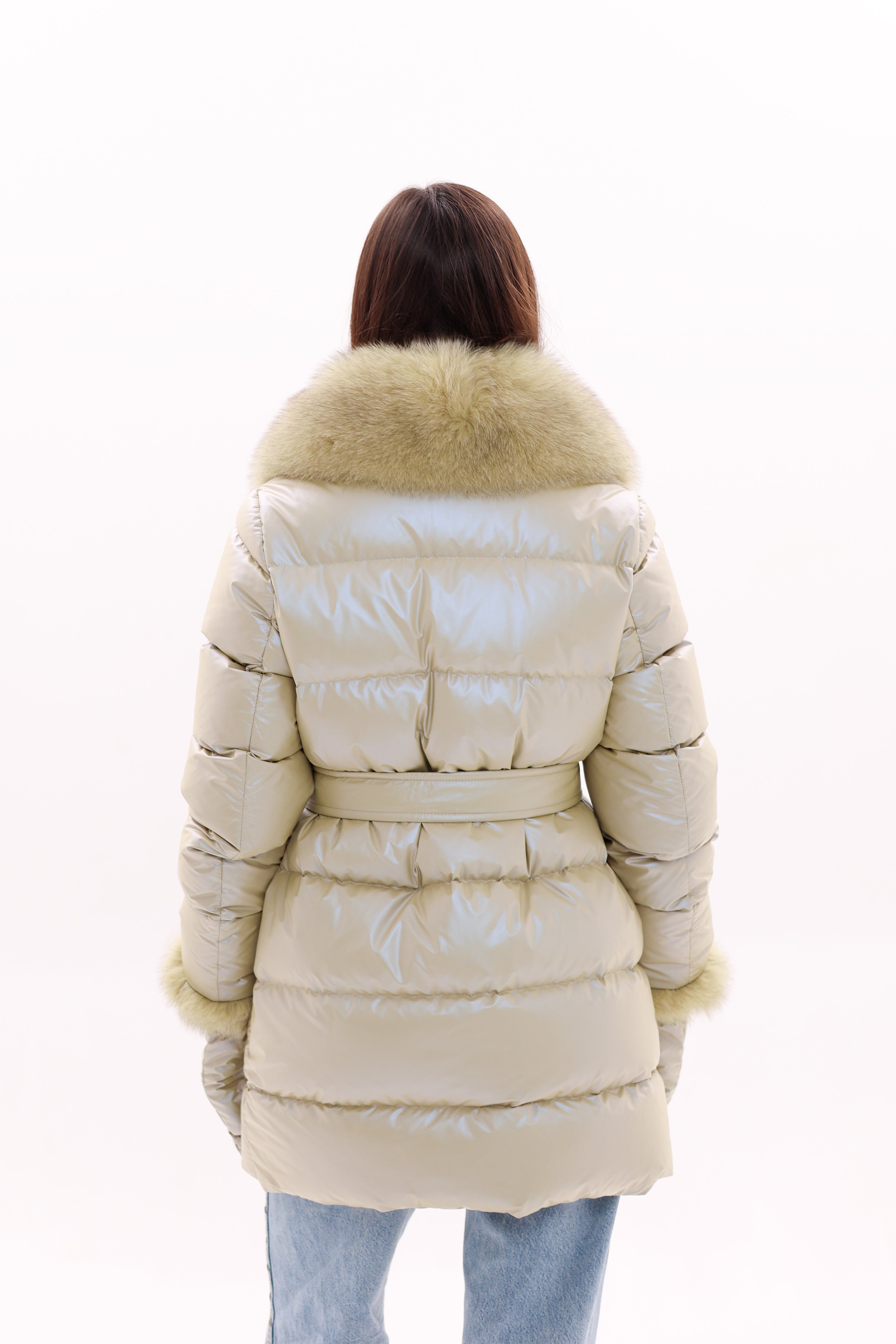 Genuine Fox Fur Down Coat with Fur Trim Mittens - Energize Trek