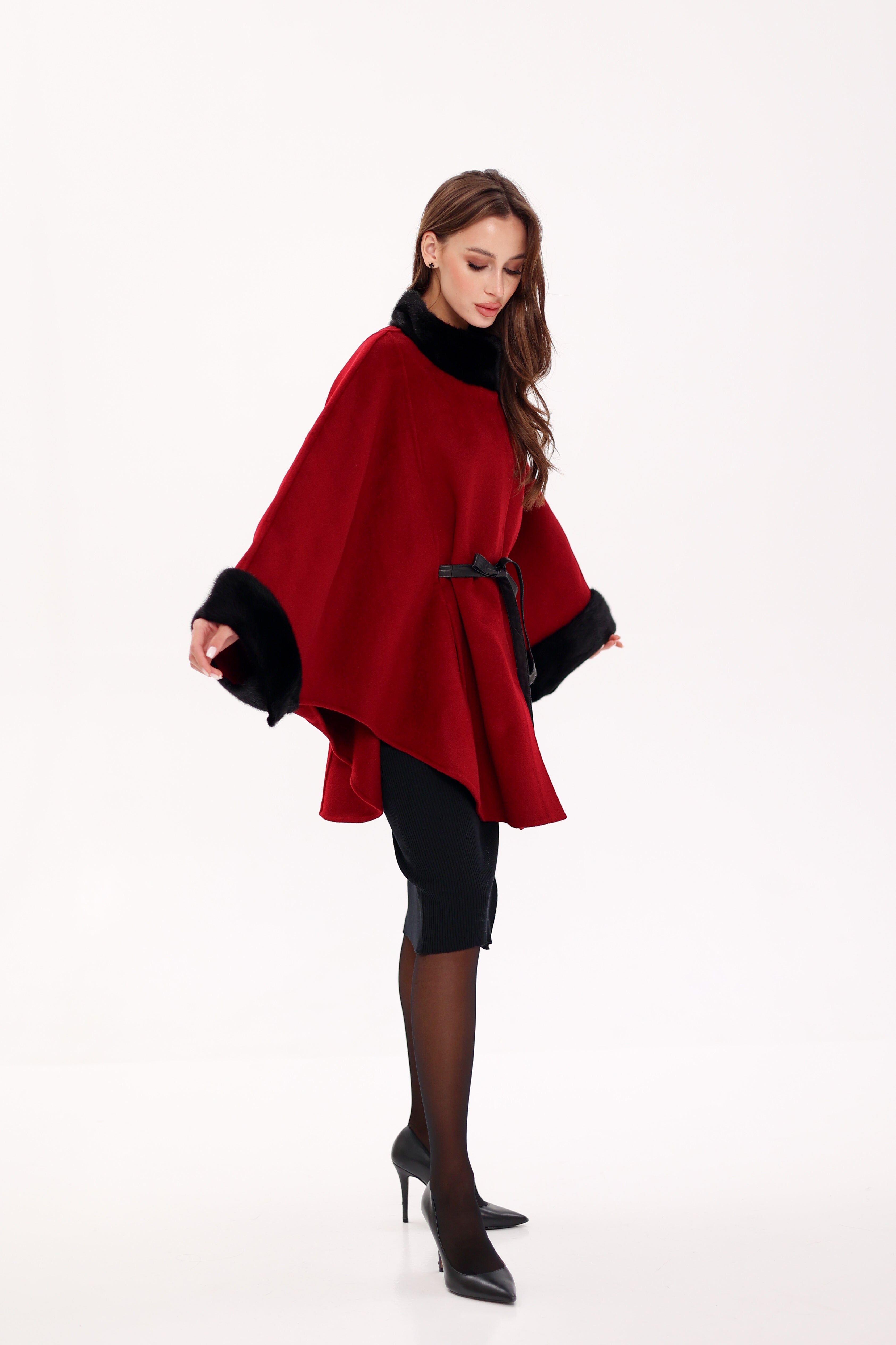 Genuine Scandinavian Mink Fur Double Face Wool Poncho - Energize Trek