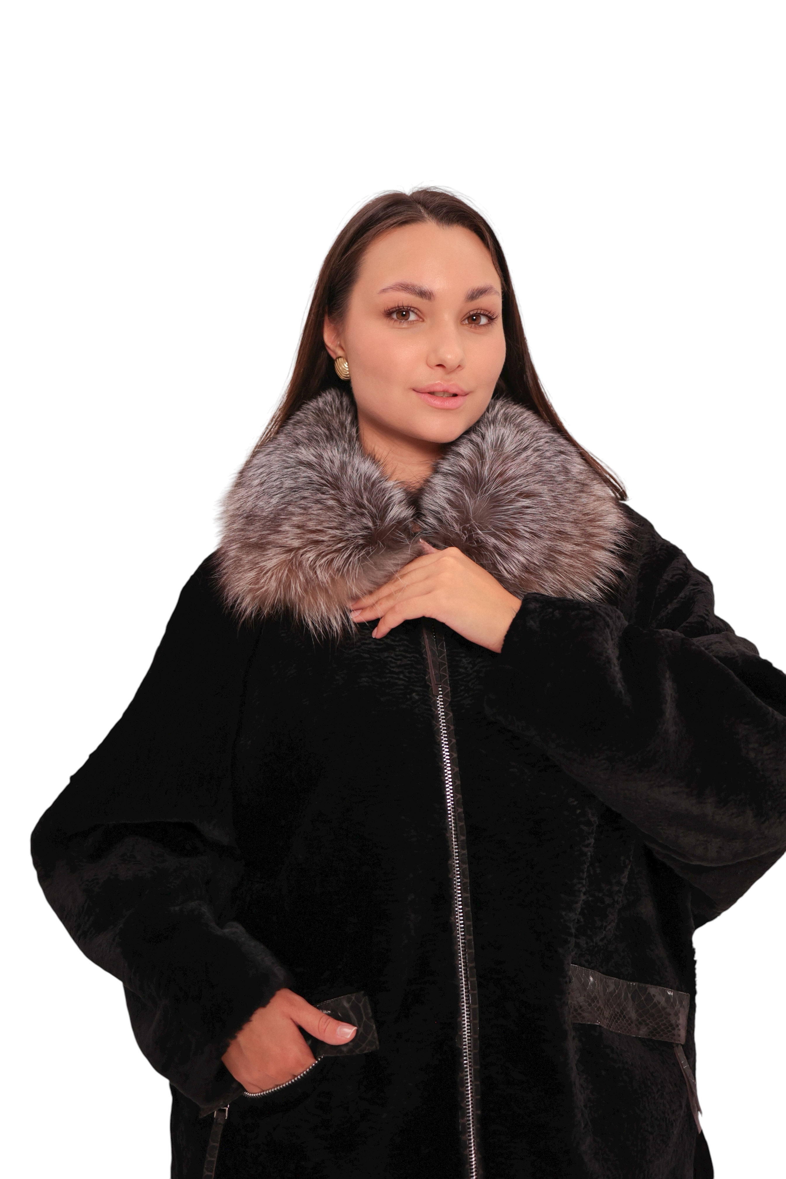 Palermo Genuine Astrakhan Silver Fox Trim Coat - Energize Trek