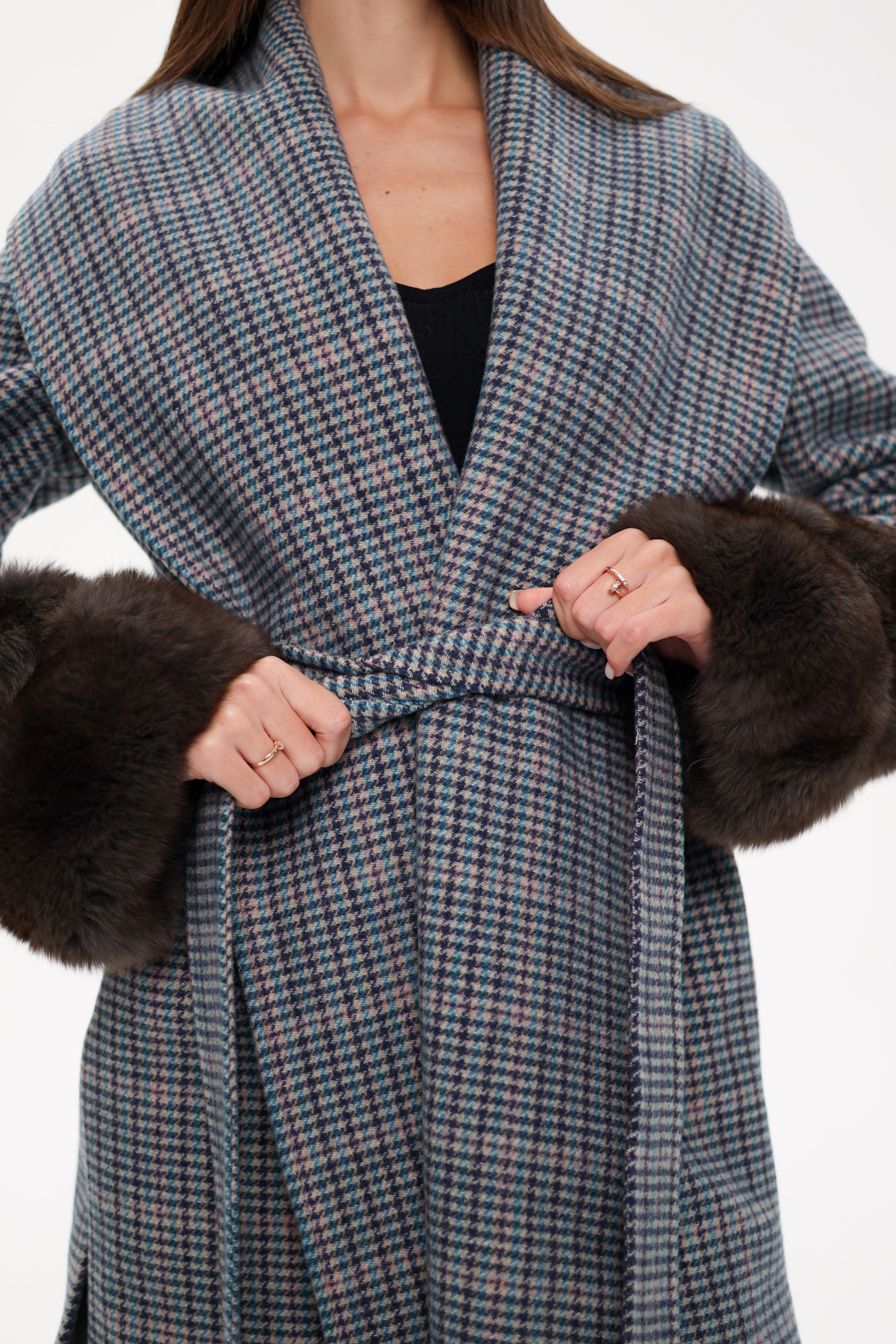 Genuine Polar Fox Fur Virgin Wool Wrap Coat - Energize Trek
