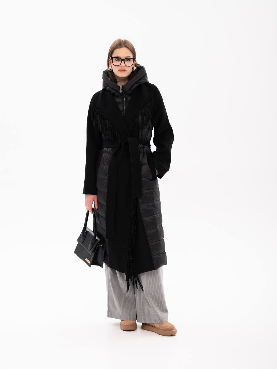Kennedy Fringe Luxe Down Wool Blend Coat in Black - Energize Trek