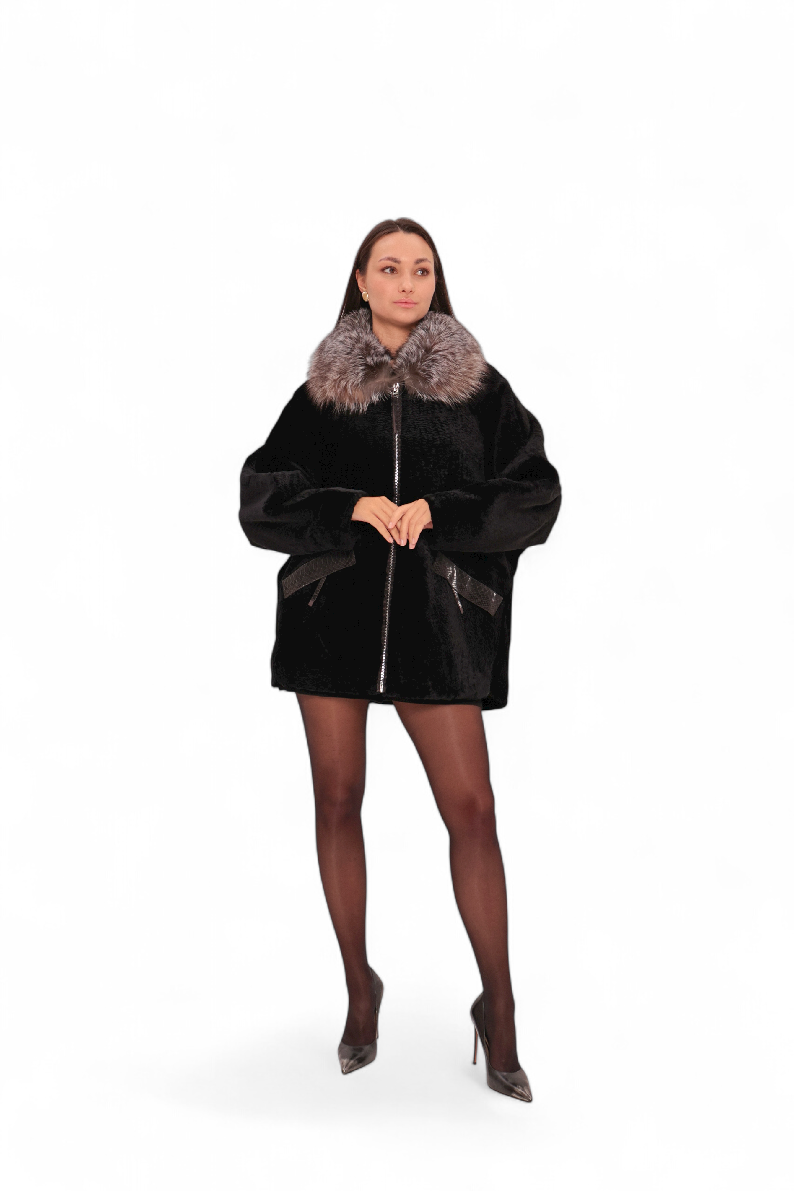 Palermo Genuine Astrakhan Silver Fox Trim Coat - Energize Trek