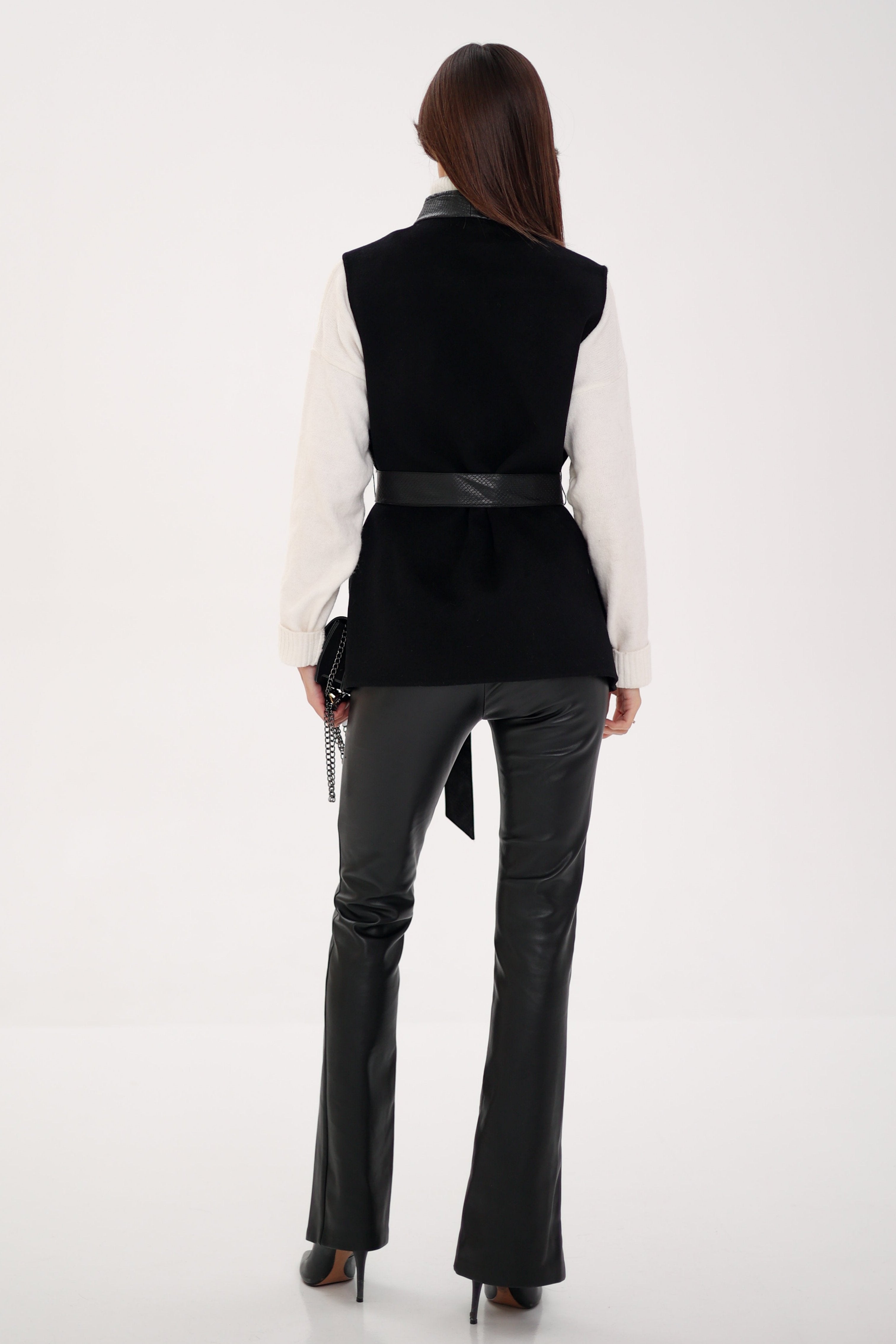 Genuine Mink Fur Leather Trim Wool Vest - Energize Trek