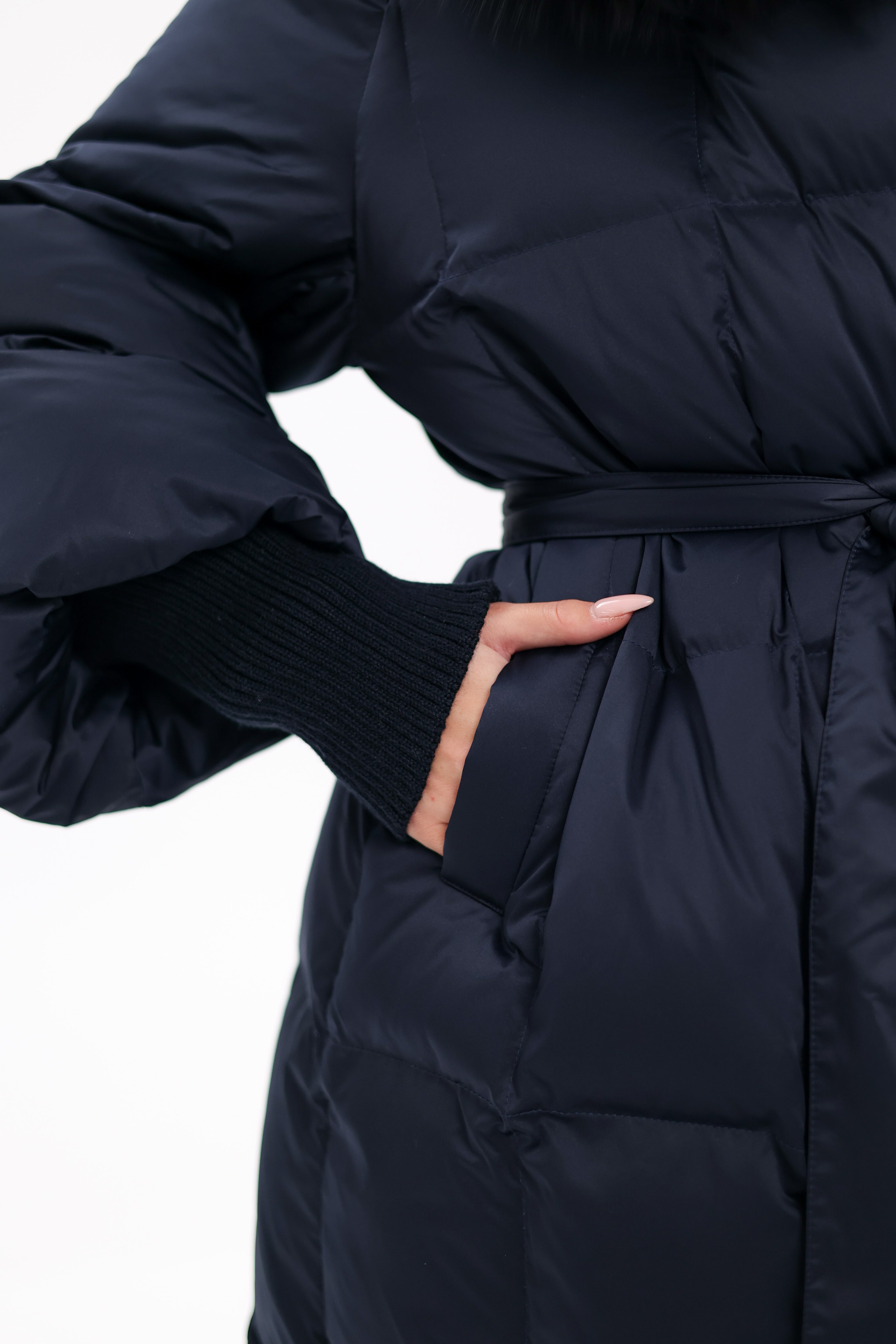 Genuine Fox Fur Trim Down Coat in Royal Blue - Energize Trek