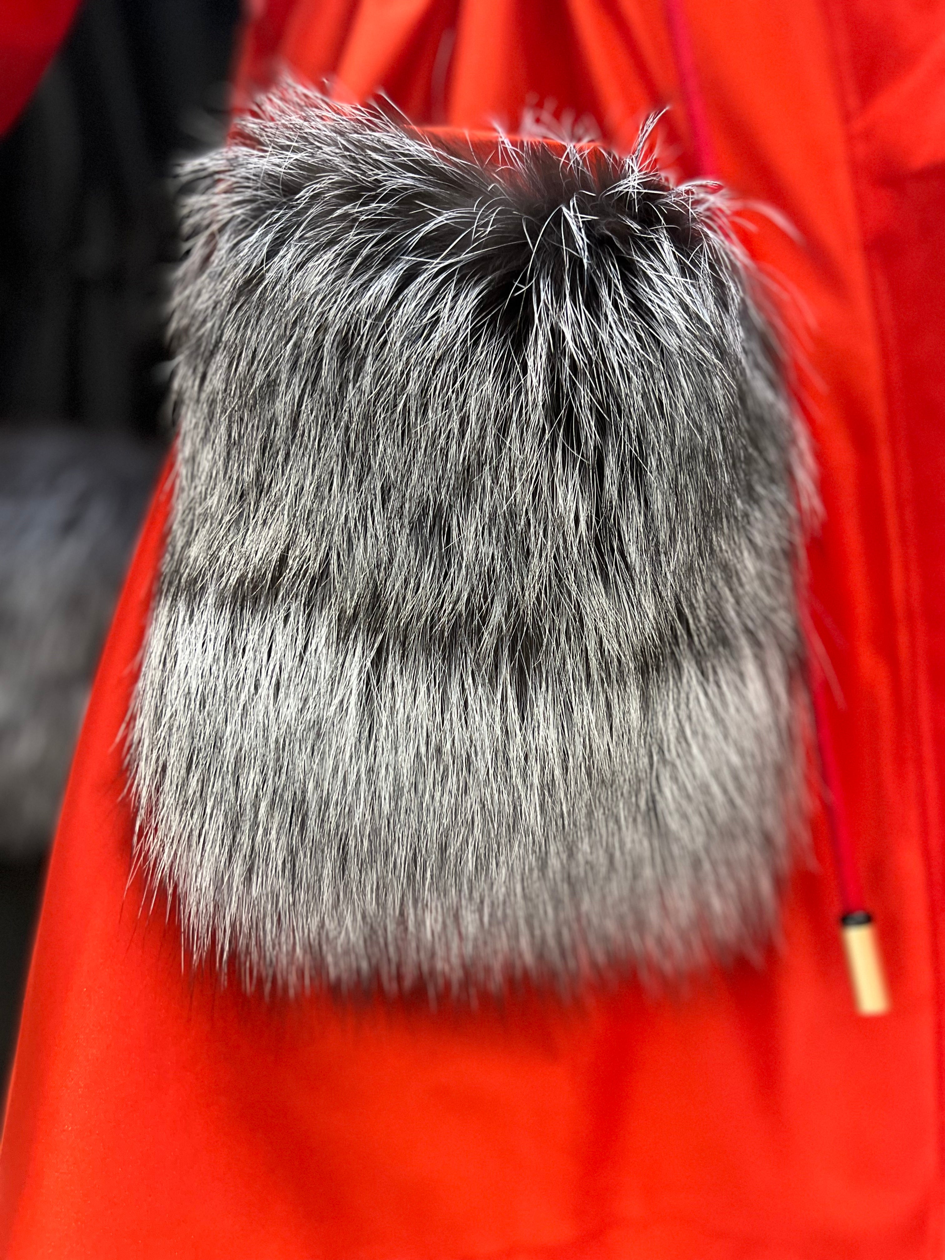 Roma Genuine Silver Fox Fur Rabbit Fur Insulated Parka in Red - Energize Trek
