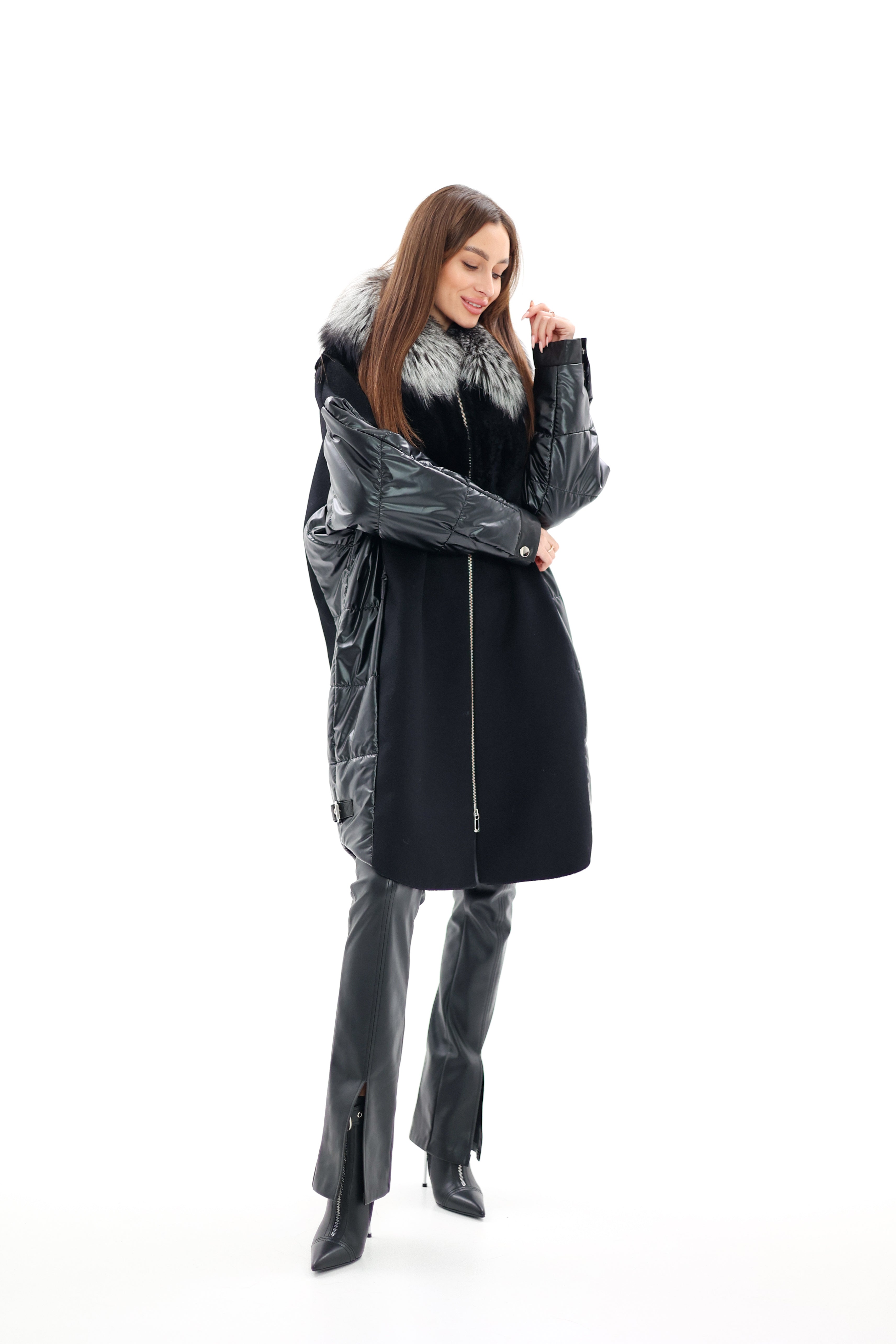 Genuine Silver Fox Fur Italian Cashmere Wool Freudenberg Comfortemp® Coat - Energize Trek