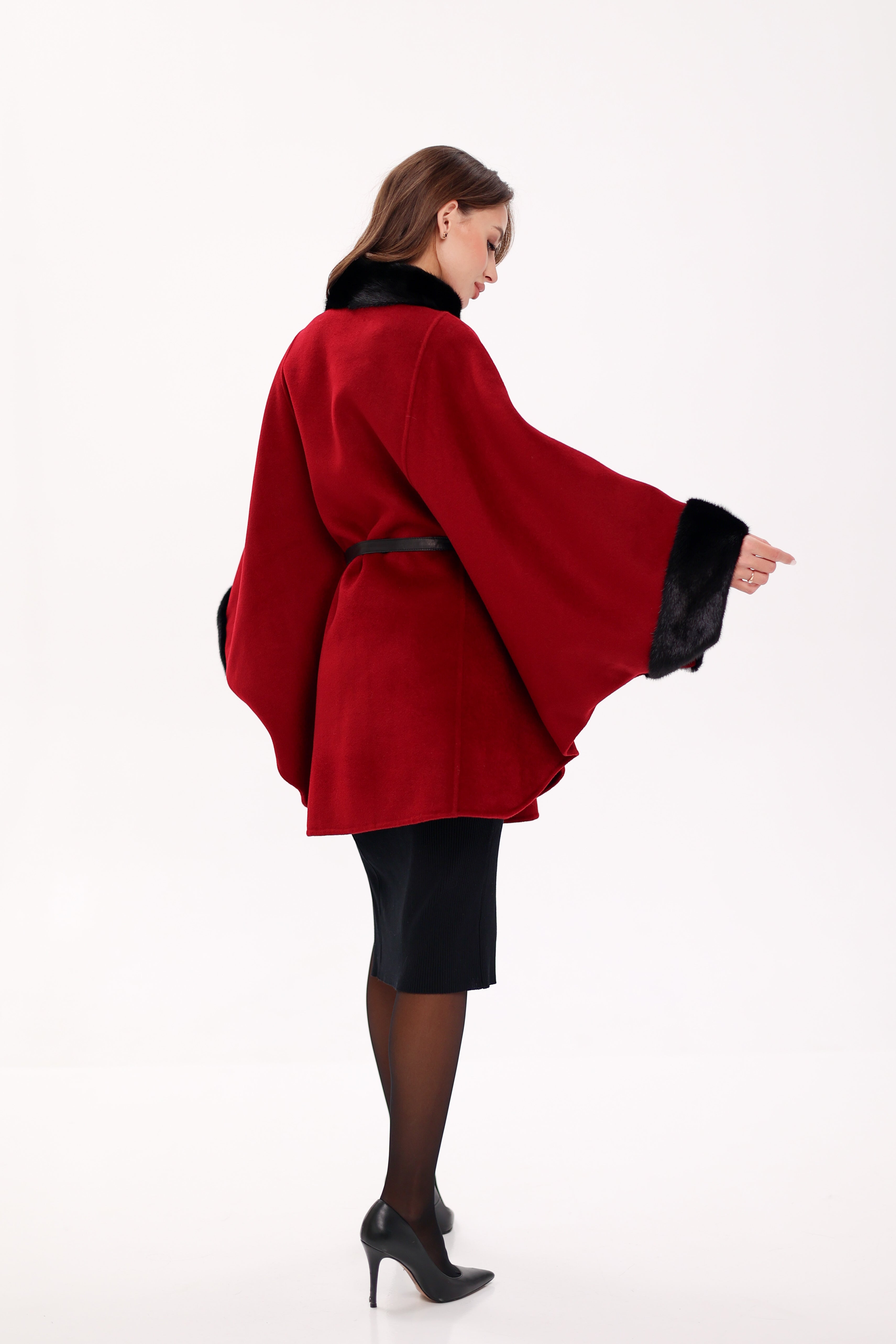 Genuine Scandinavian Mink Fur Double Face Wool Poncho - Energize Trek