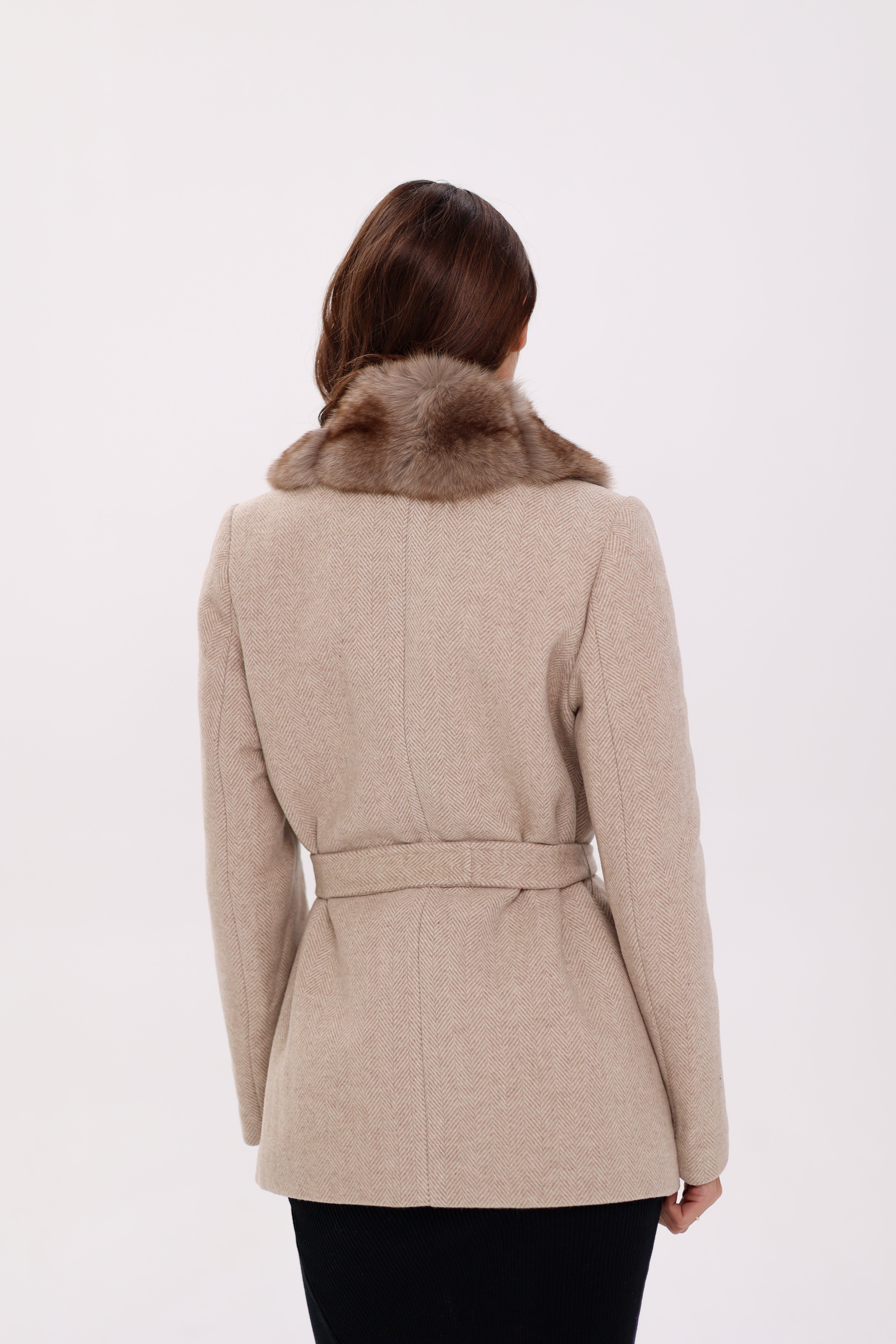 Genuine Polar Fox Fur Virgin Wool Coat in Nude - Energize Trek