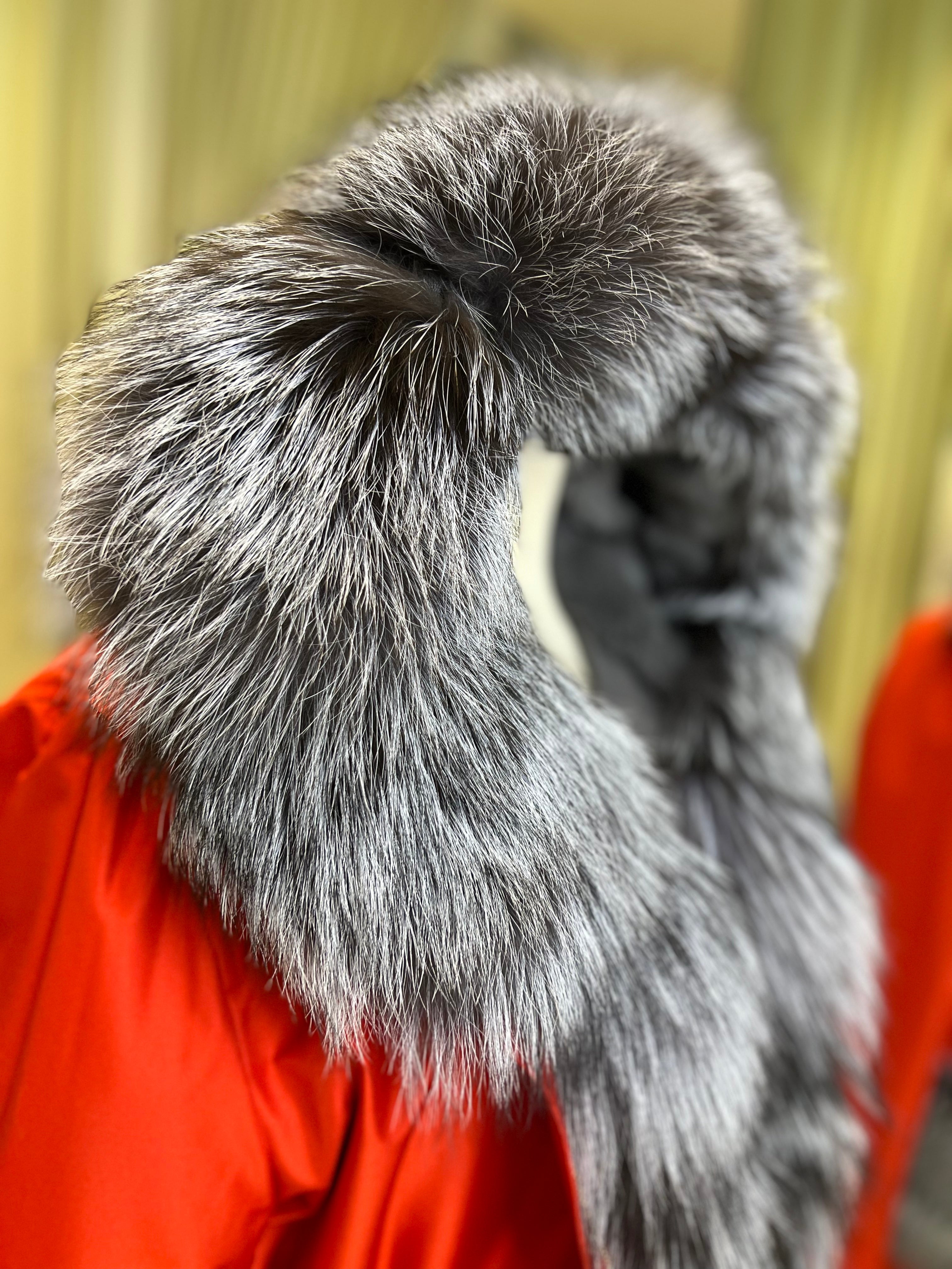 Roma Genuine Silver Fox Fur Rabbit Fur Insulated Parka in Red - Energize Trek