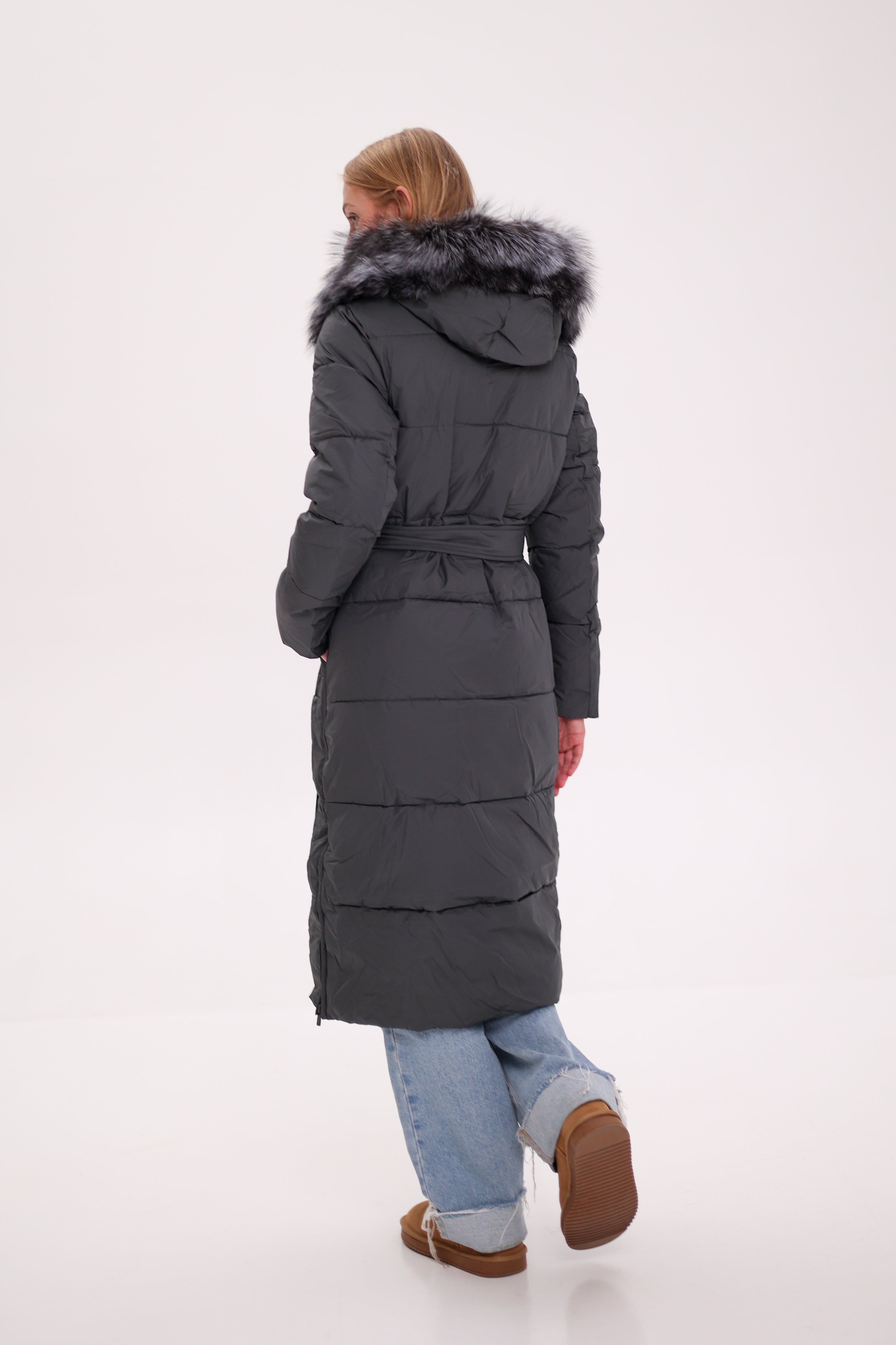 Genuine Silver Fox Belted Winter Insulated Coat - Energize Trek
