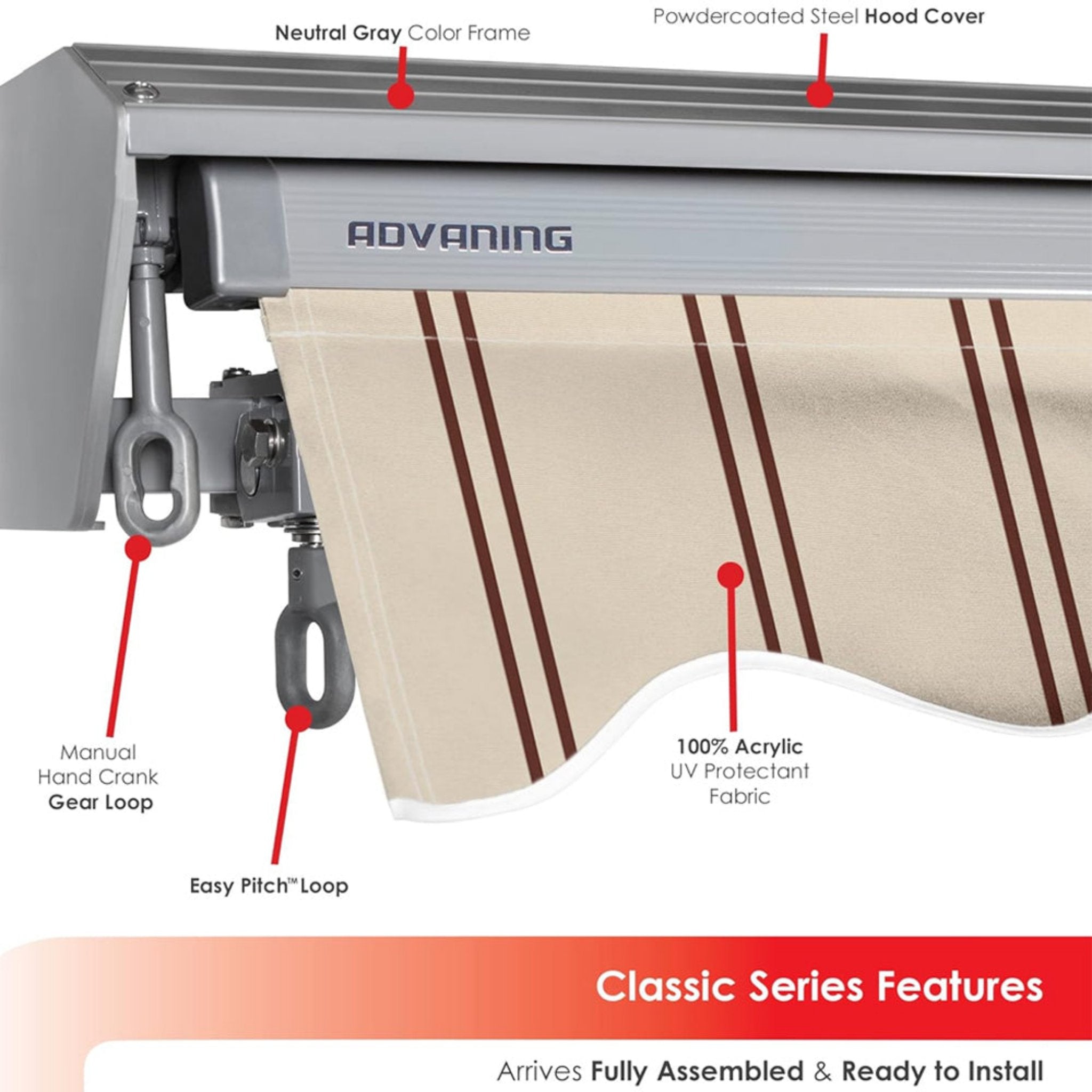 Advaning Classic Series Fully Assembled Retractable Sun Shade Canopy Awning (SAK92851) - Energize Trek