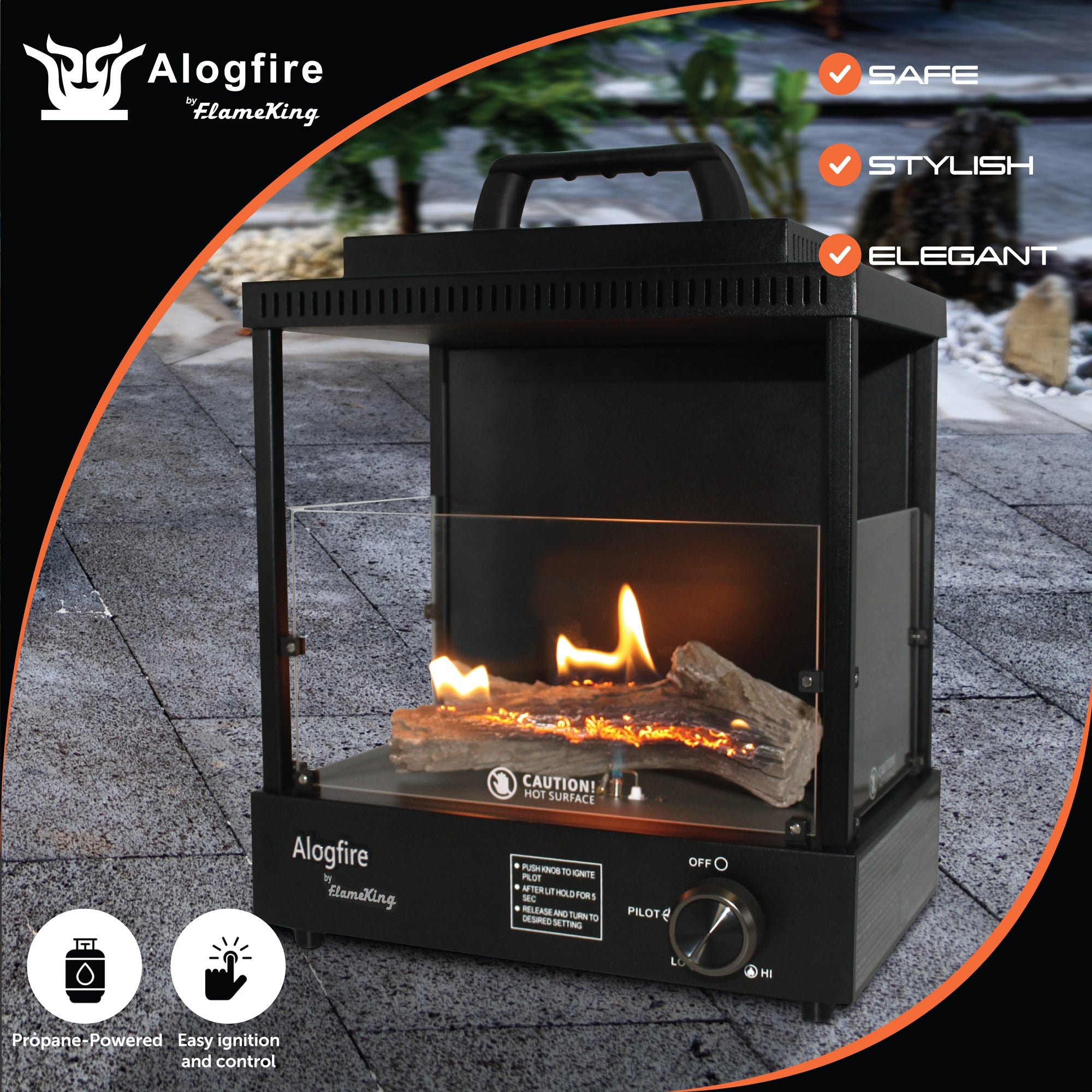 Flame King Portable Propane Alogfire Fireplace Heater Indoor and Outdoor - Energize Trek