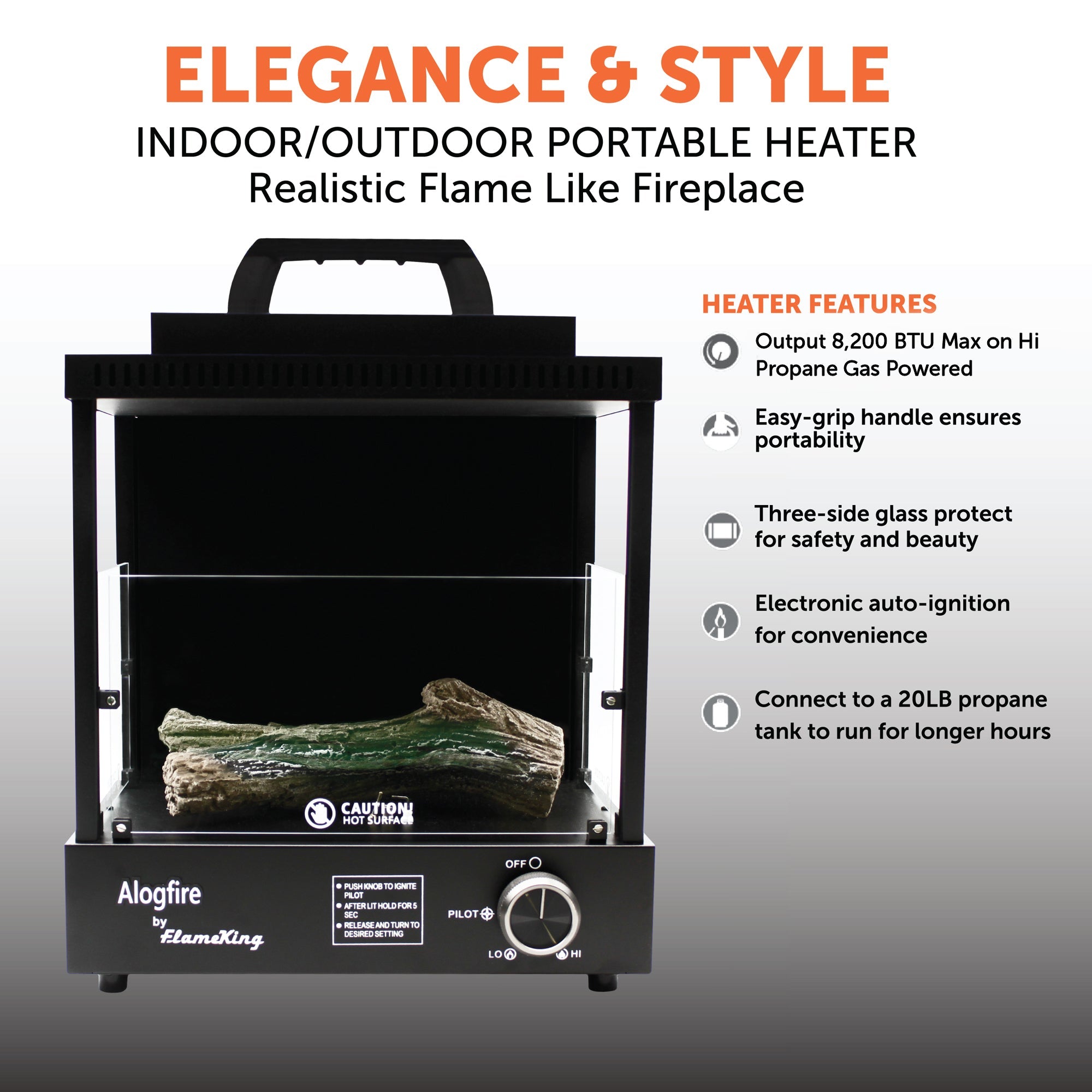 Flame King Portable Propane Alogfire Fireplace Heater Indoor and Outdoor - Energize Trek