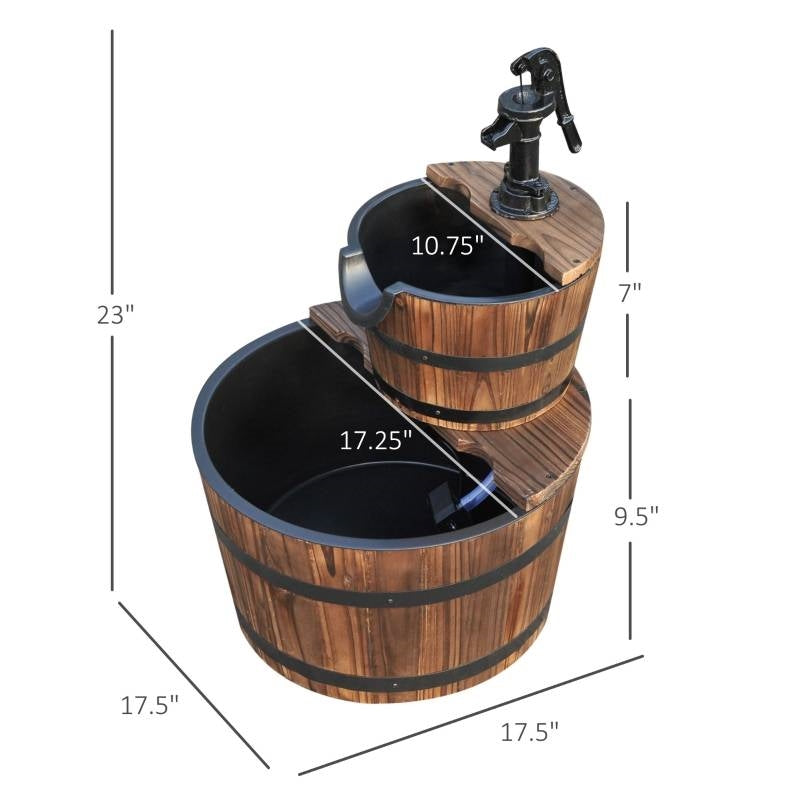 Outdoor 2-Tier Solid Wood Whisky Barrel Waterfall Fountain with Electric Pump - Energize Trek