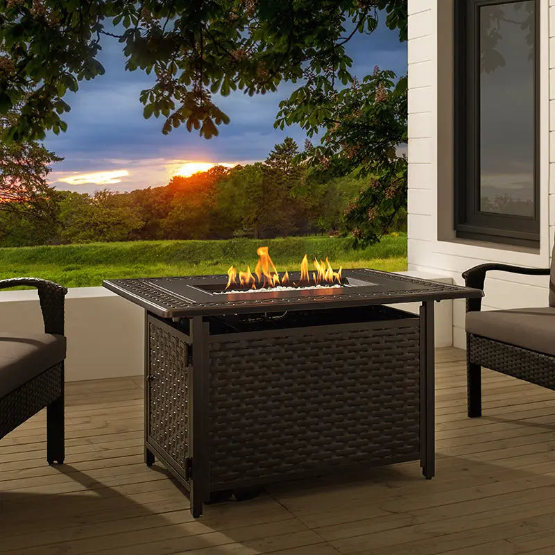 Albany 44" Rectangular Woven Aluminum Convertible Gas Fire Pit Table - Energize Trek