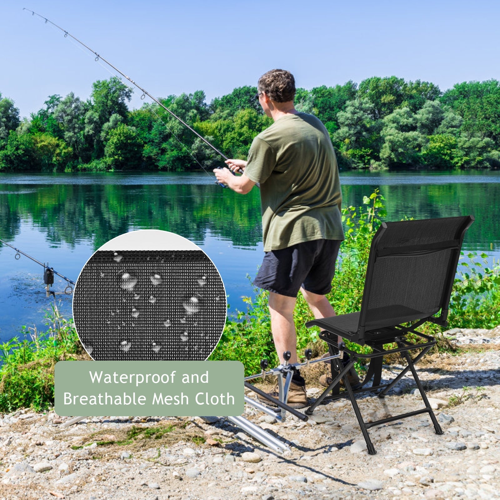 All weather Outdoor Foldable 360 Degree Swivel Chair with Iron Frame - Energize Trek