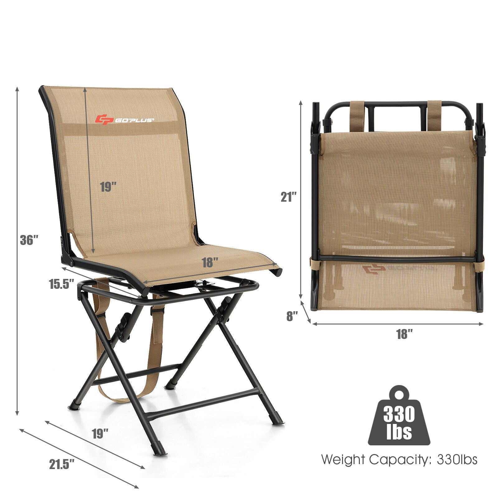 All weather Outdoor Foldable 360 Degree Swivel Chair with Iron Frame - Energize Trek
