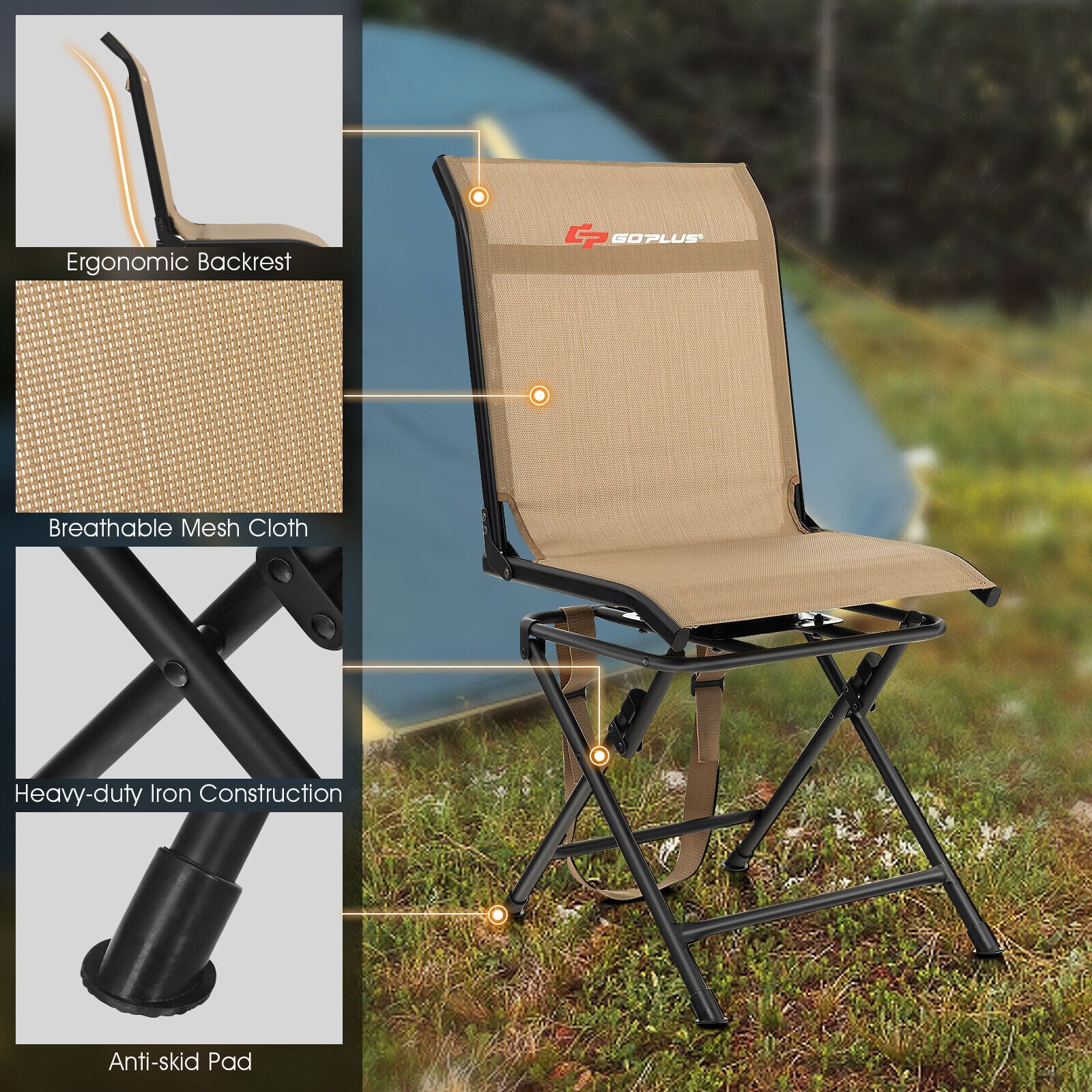 All weather Outdoor Foldable 360 Degree Swivel Chair with Iron Frame - Energize Trek