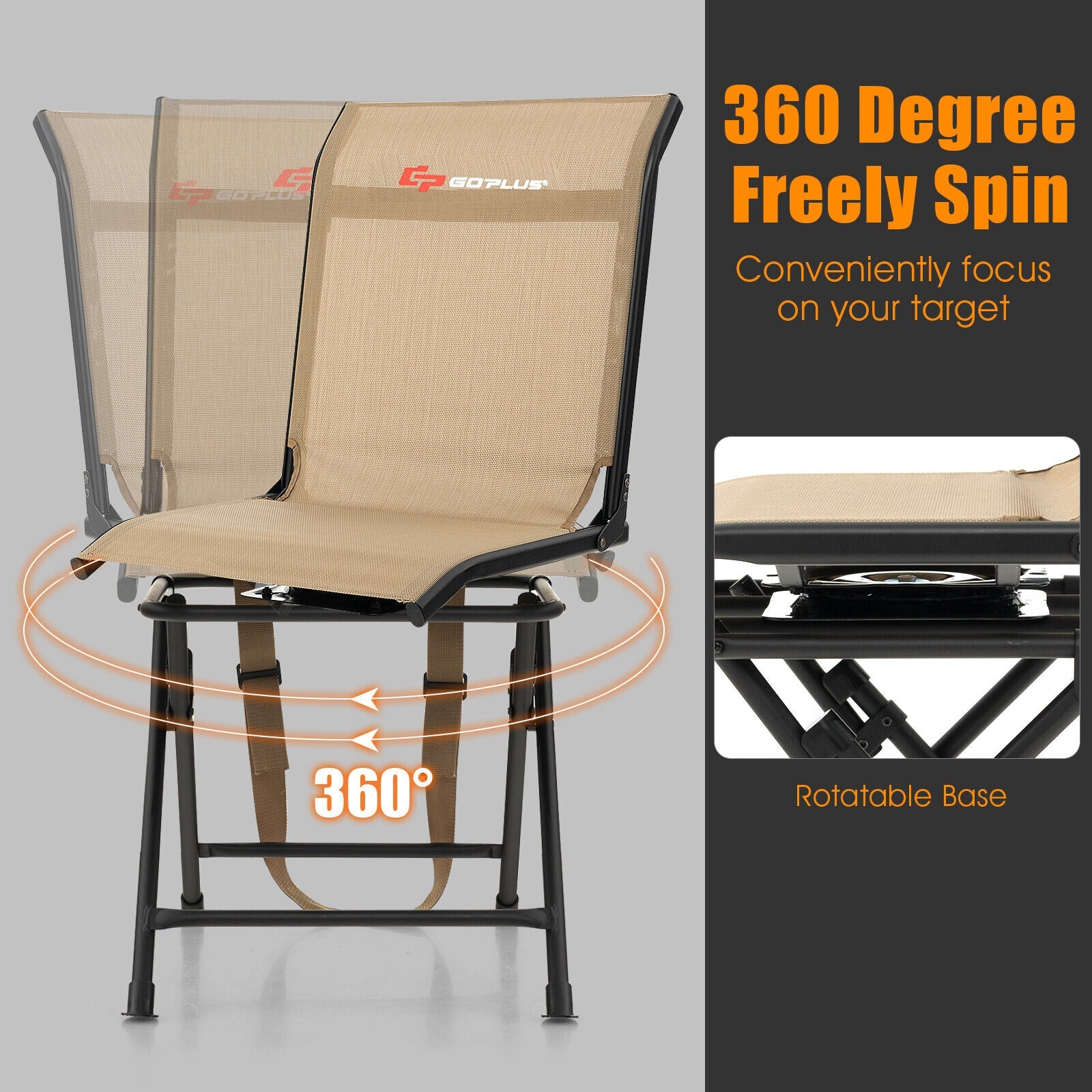 All weather Outdoor Foldable 360 Degree Swivel Chair with Iron Frame - Energize Trek
