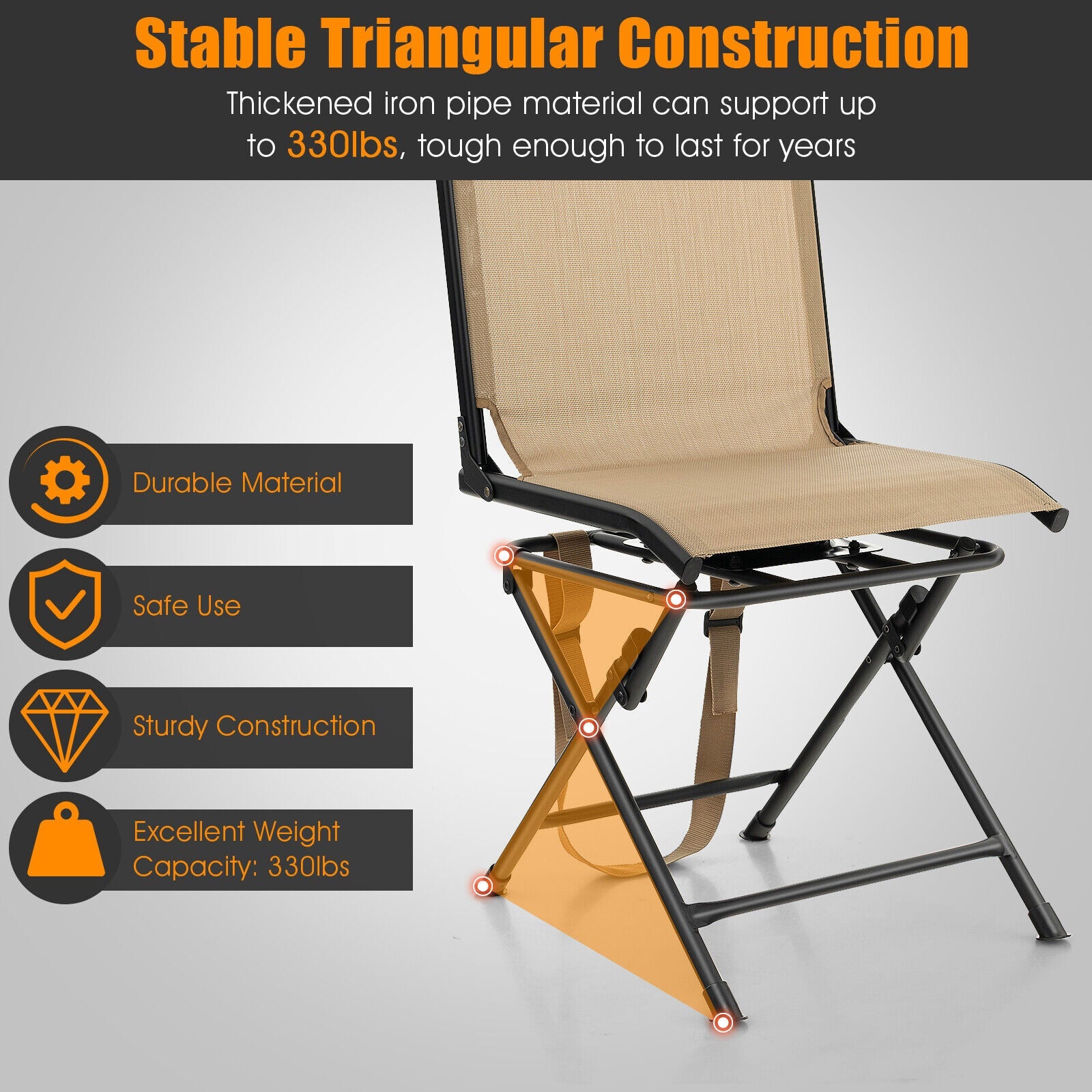 All weather Outdoor Foldable 360 Degree Swivel Chair with Iron Frame - Energize Trek