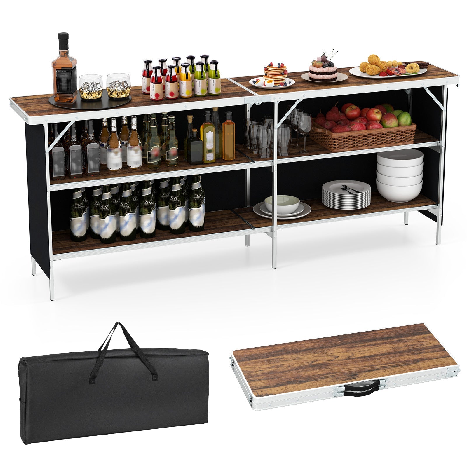 Aluminum Portable Picnic Table with 2-Tier Open Shelves and Spacious Tabletop - Energize Trek