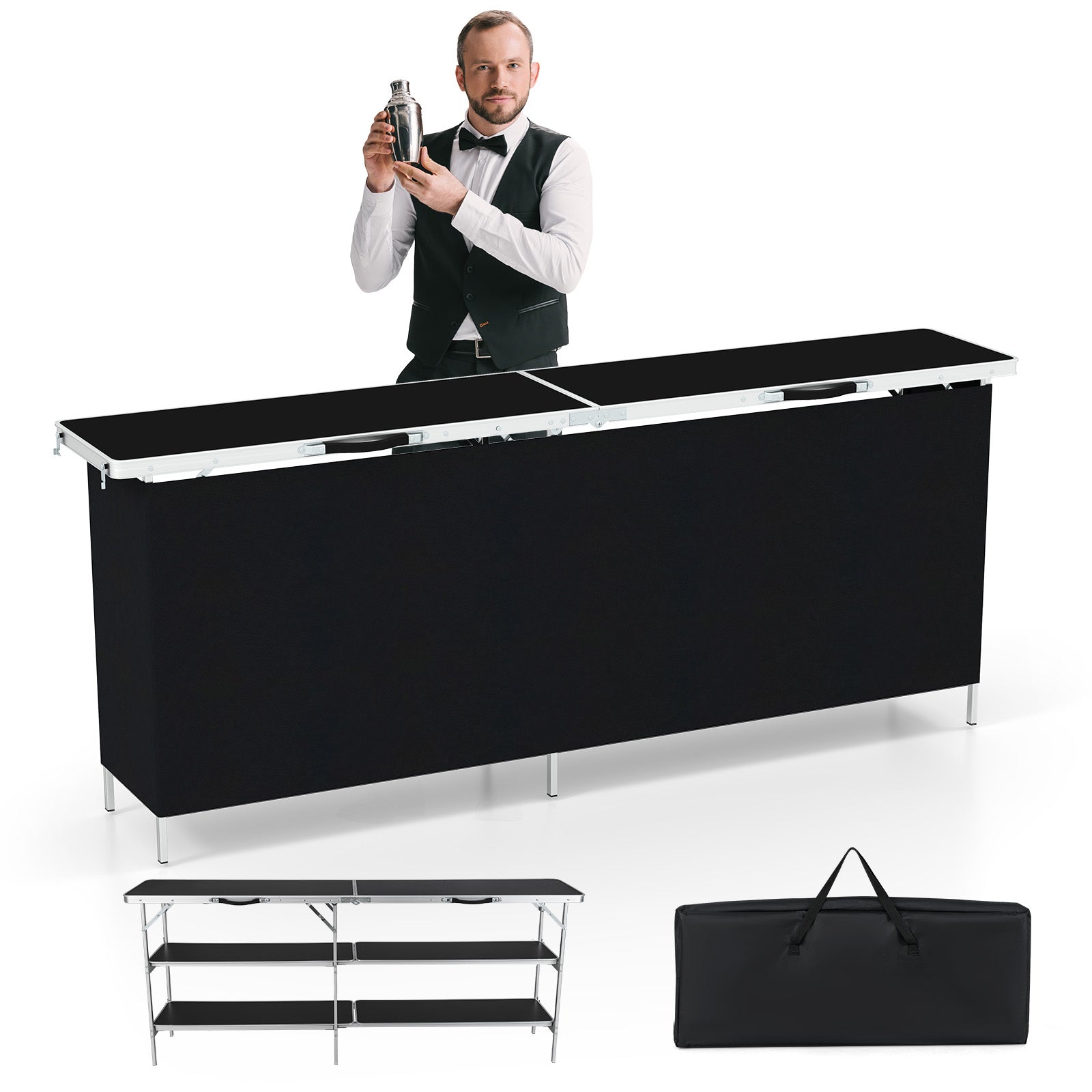 Aluminum Portable Picnic Table with 2-Tier Open Shelves and Spacious Tabletop - Energize Trek