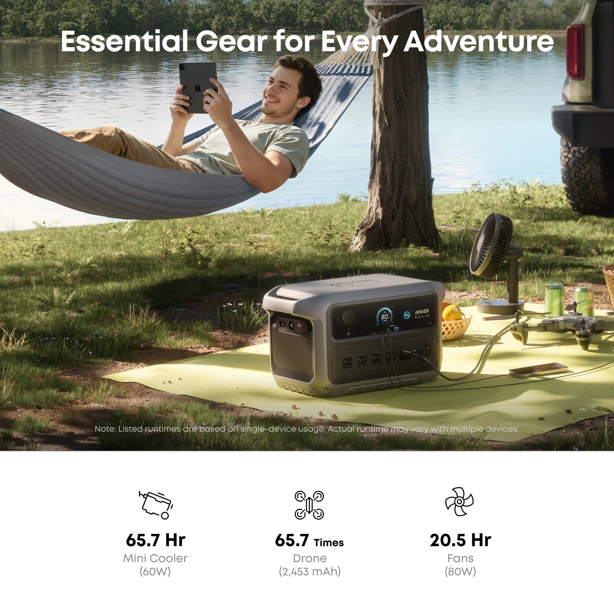 Anker SOLIX C2000 Gen2 Portable Power Station + 400w Solar Panel + Car Alternator Charger - Energize Trek