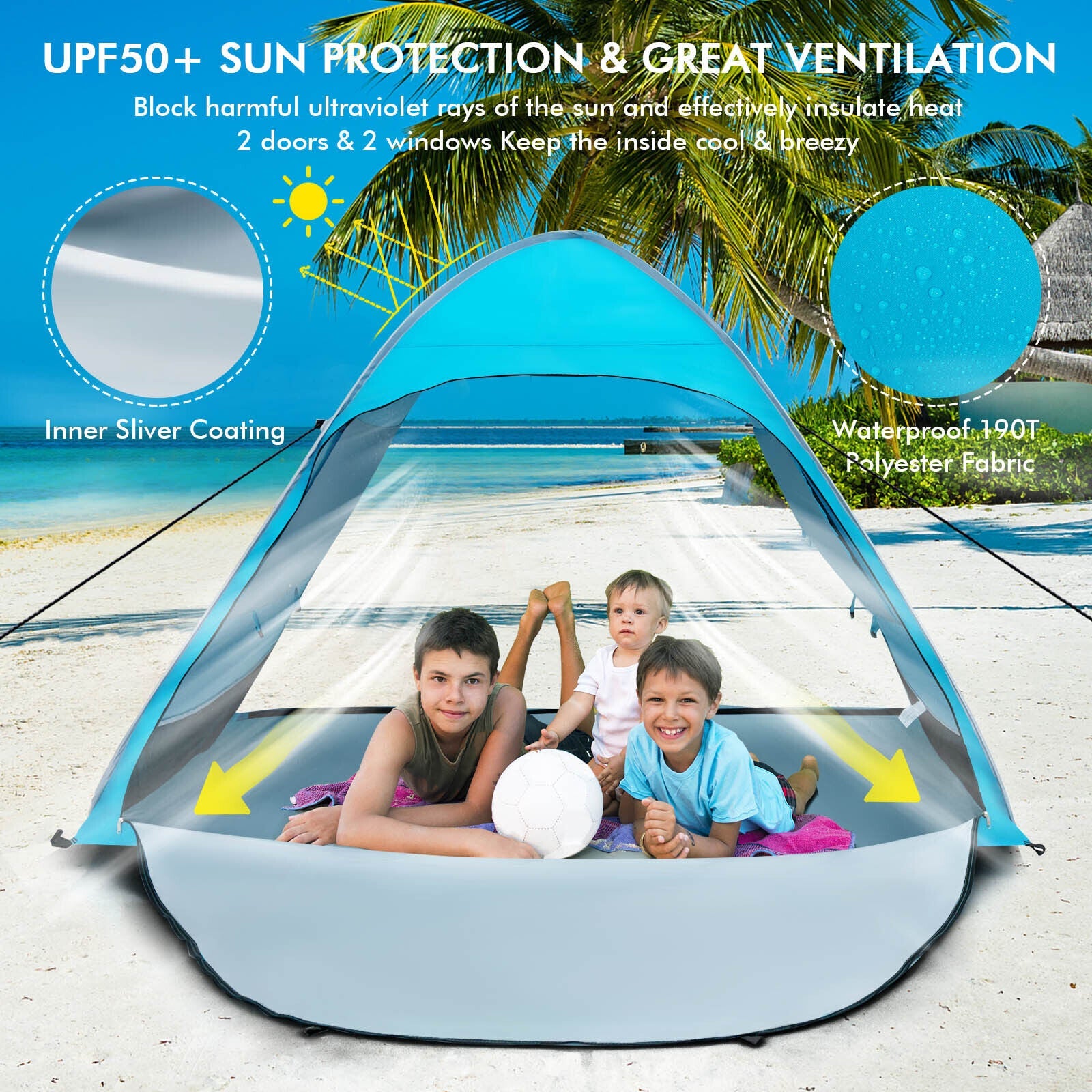 Automatic Pop-up Beach Tent with Carrying Bag-Blue - Energize Trek