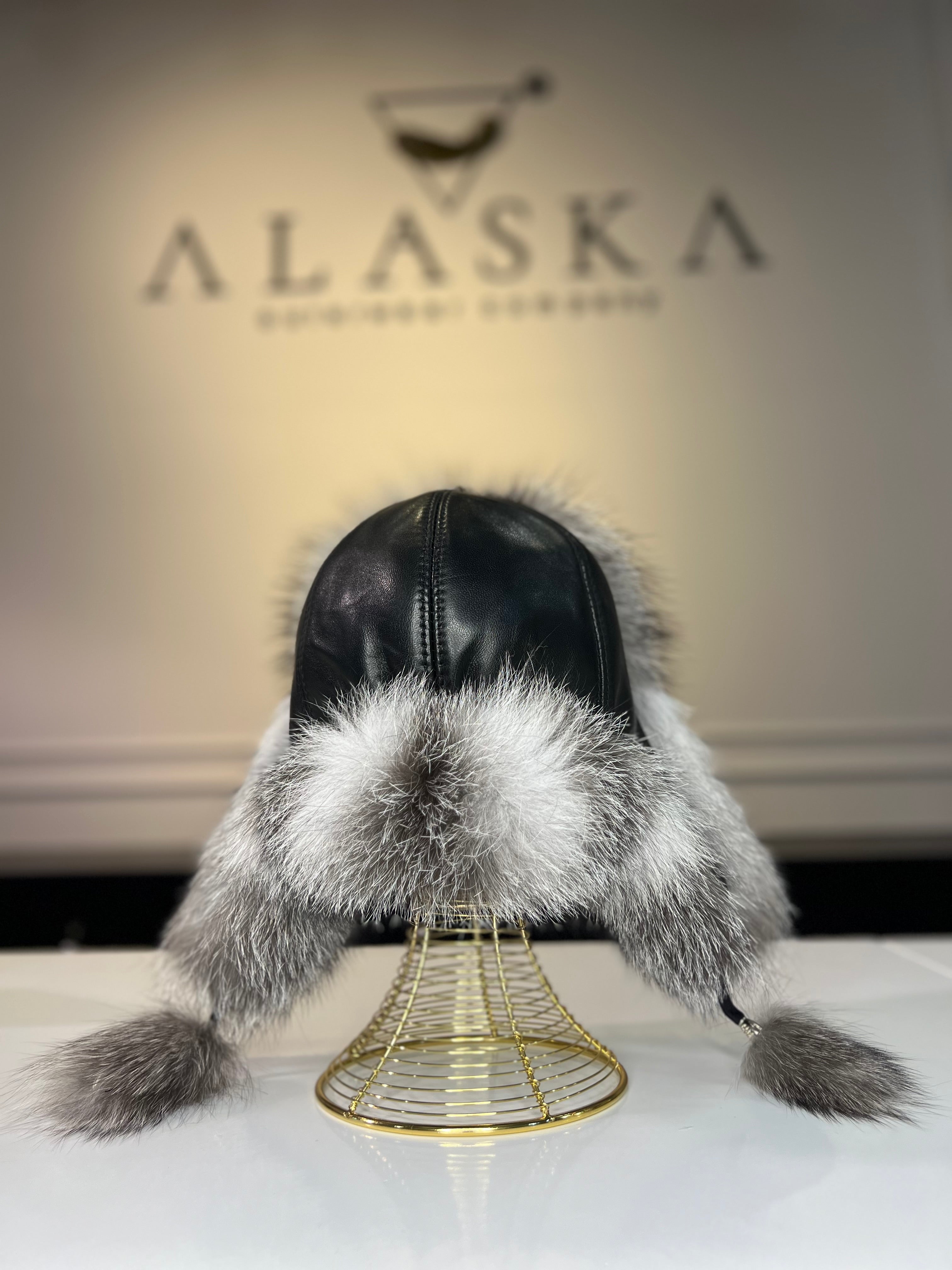 Genuine Silver Fox Fur Genuine Leather Hat - Energize Trek