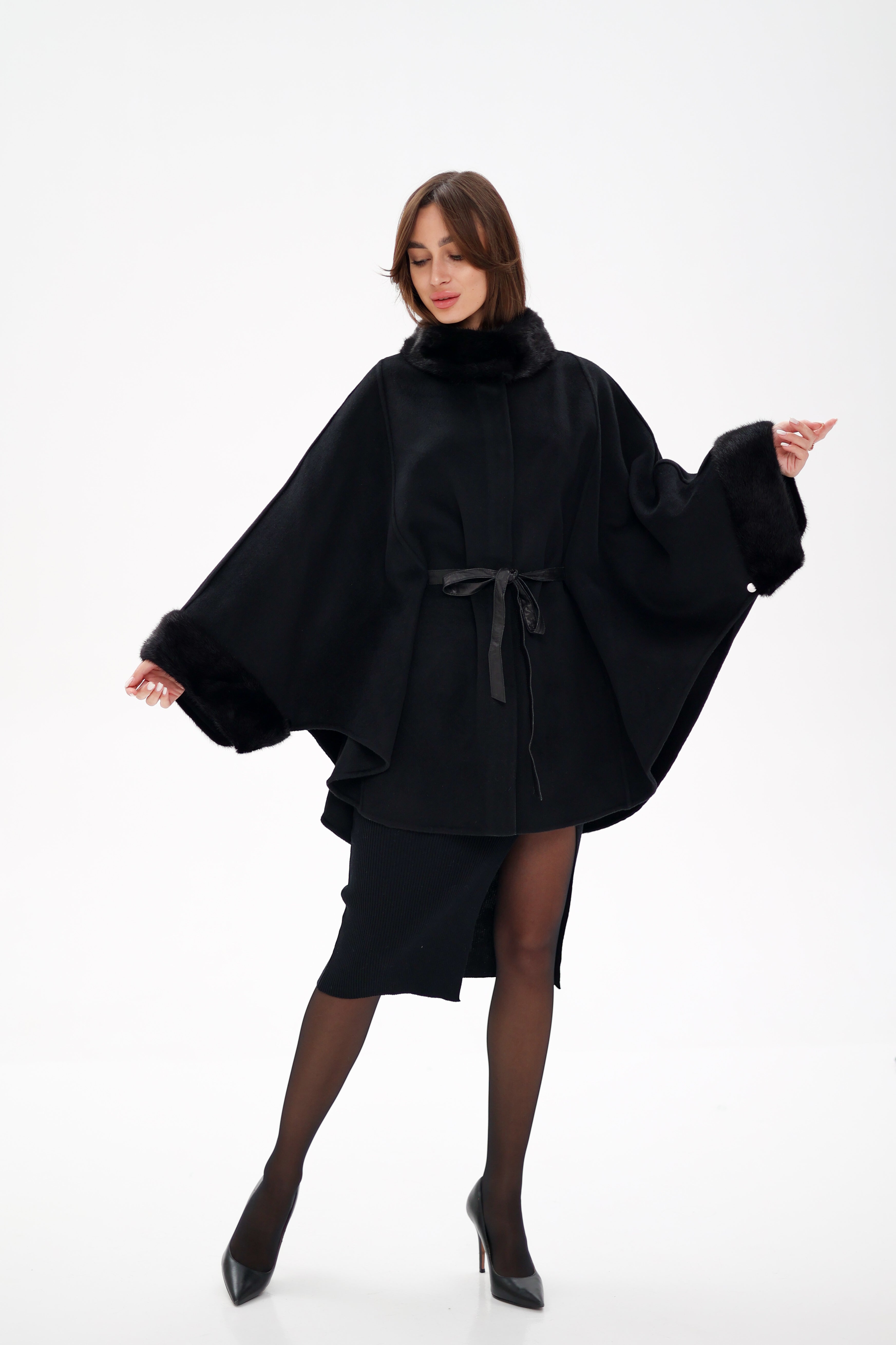 Genuine Scandinavian Mink Fur Double Face Wool Poncho - Energize Trek