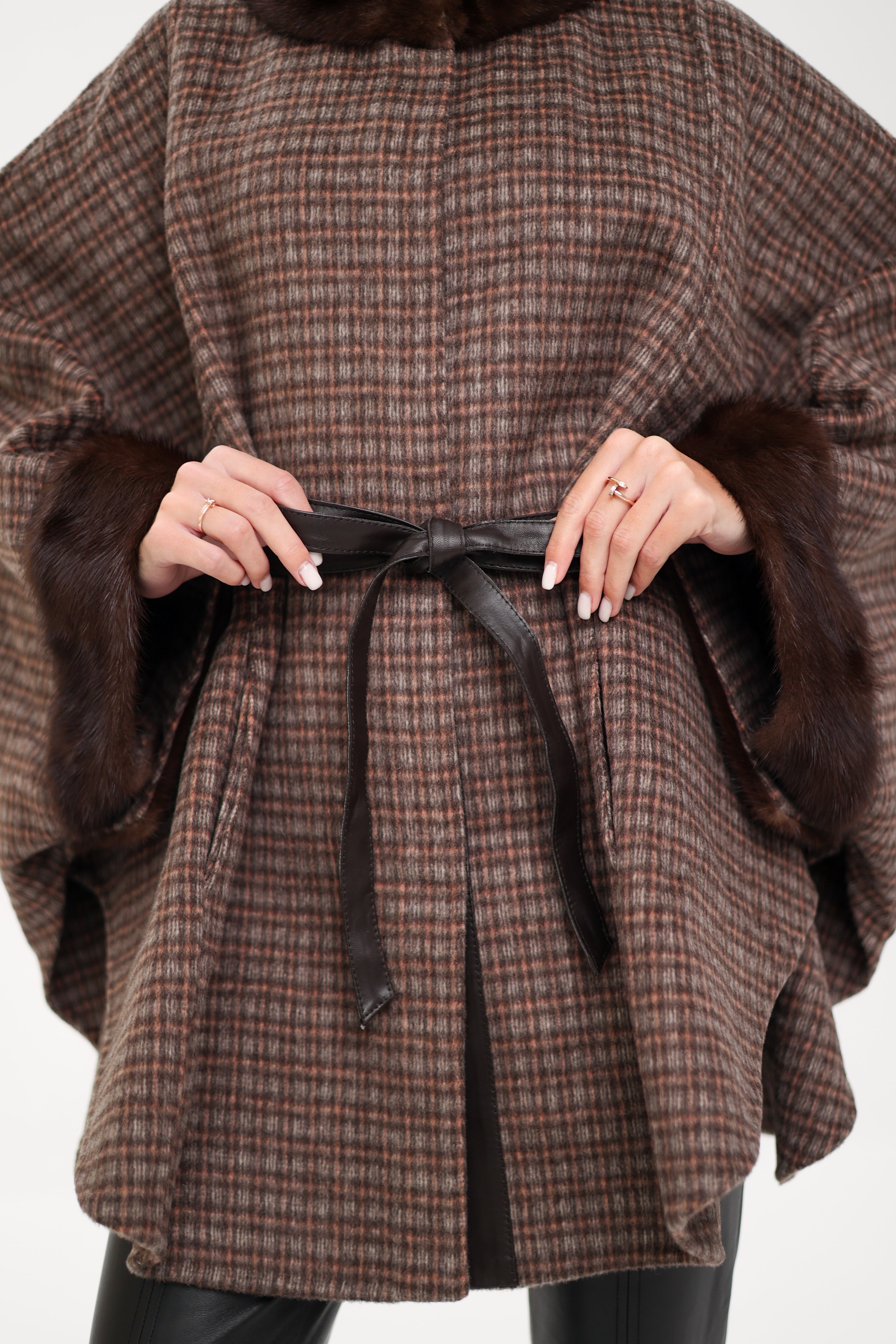 Genuine Scandinavian Mink Fur Double Face Wool Poncho - Energize Trek