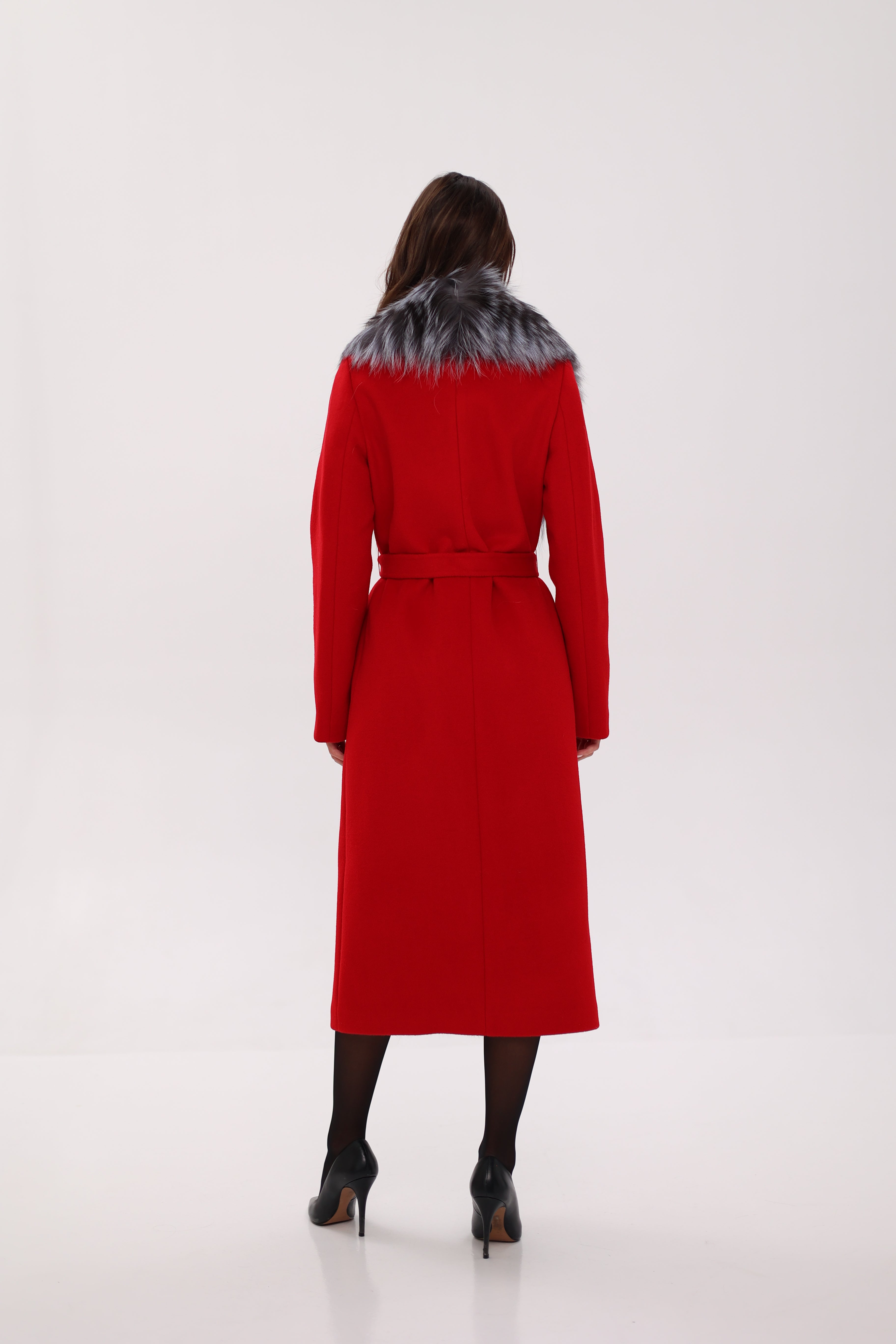 Genuine Silver Fox Virgin Wool Wrap Coat in Red - Energize Trek
