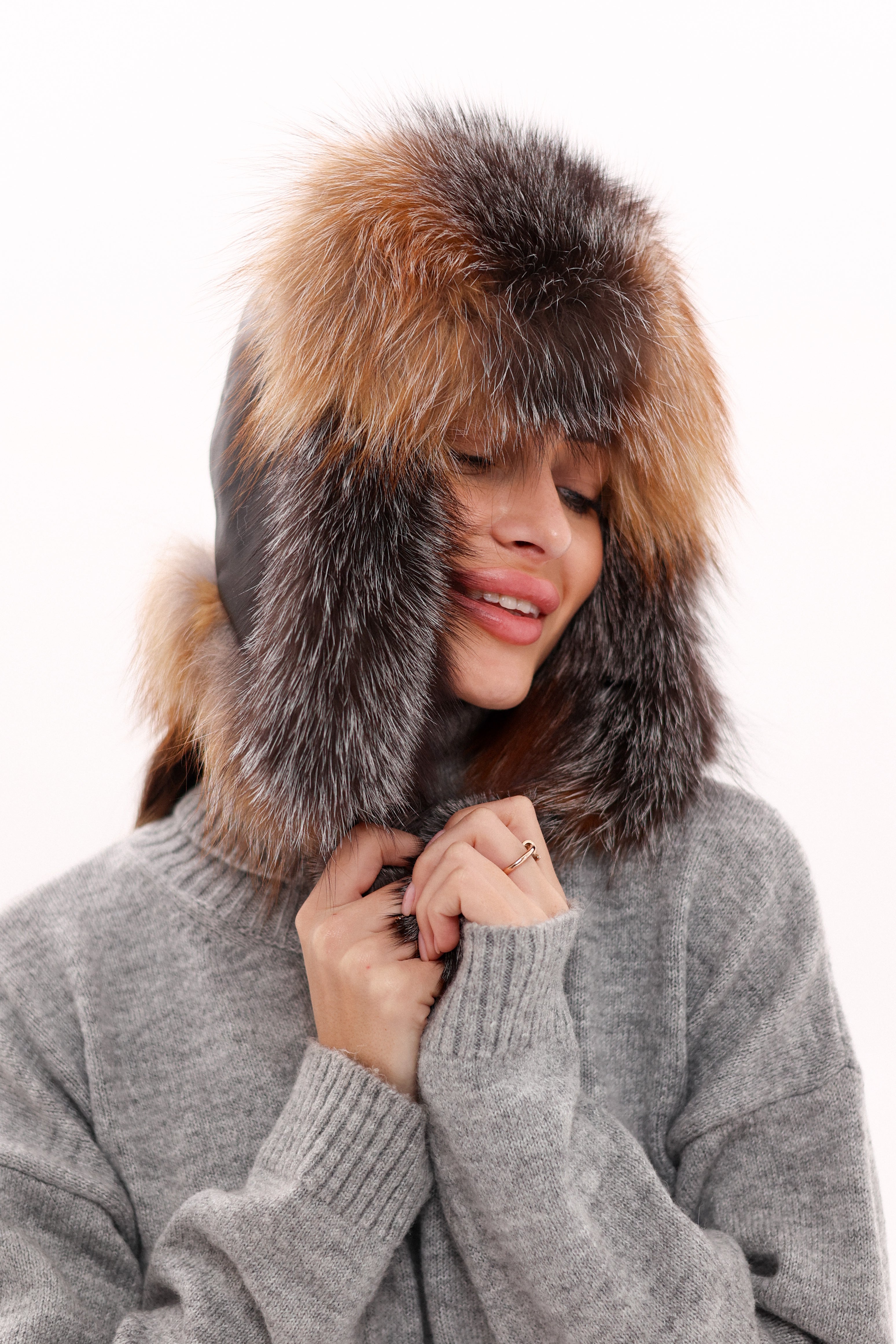 Genuine Silver Fox Fur Genuine Leather Hat - Energize Trek
