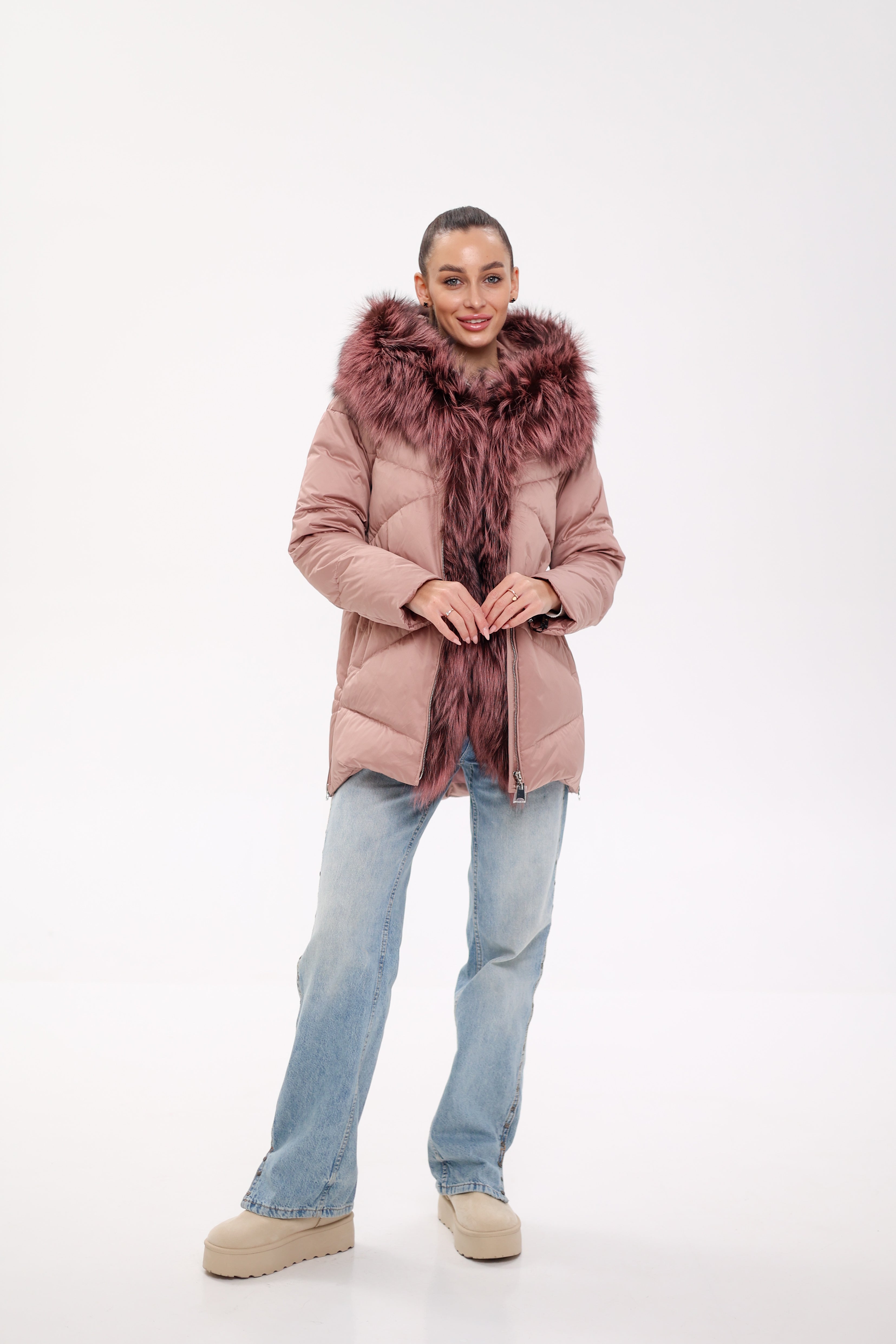 Genuine Silver Fox Fur Trim Down Insulated Parka - Energize Trek