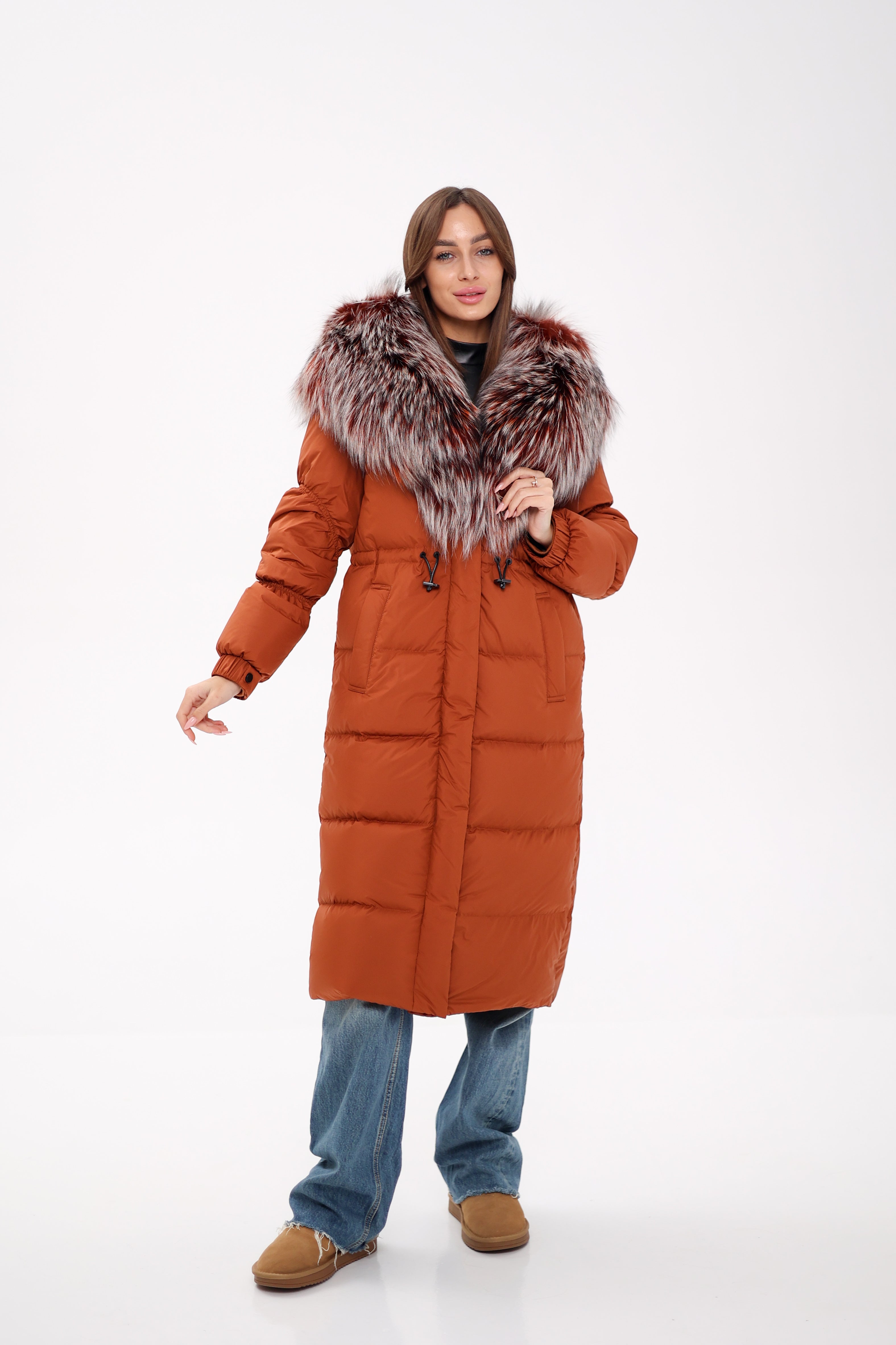 Genuine Silver Fox Fully Lined Hood Down Filled Coat - Energize Trek